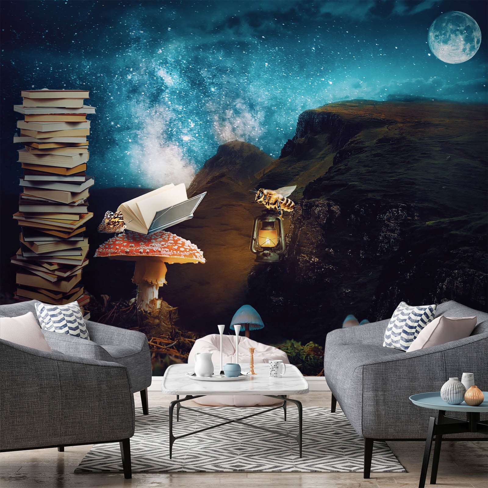 3D Mushroom Book Moon 5219 Beth Sheridan Wall Mural Wall Murals