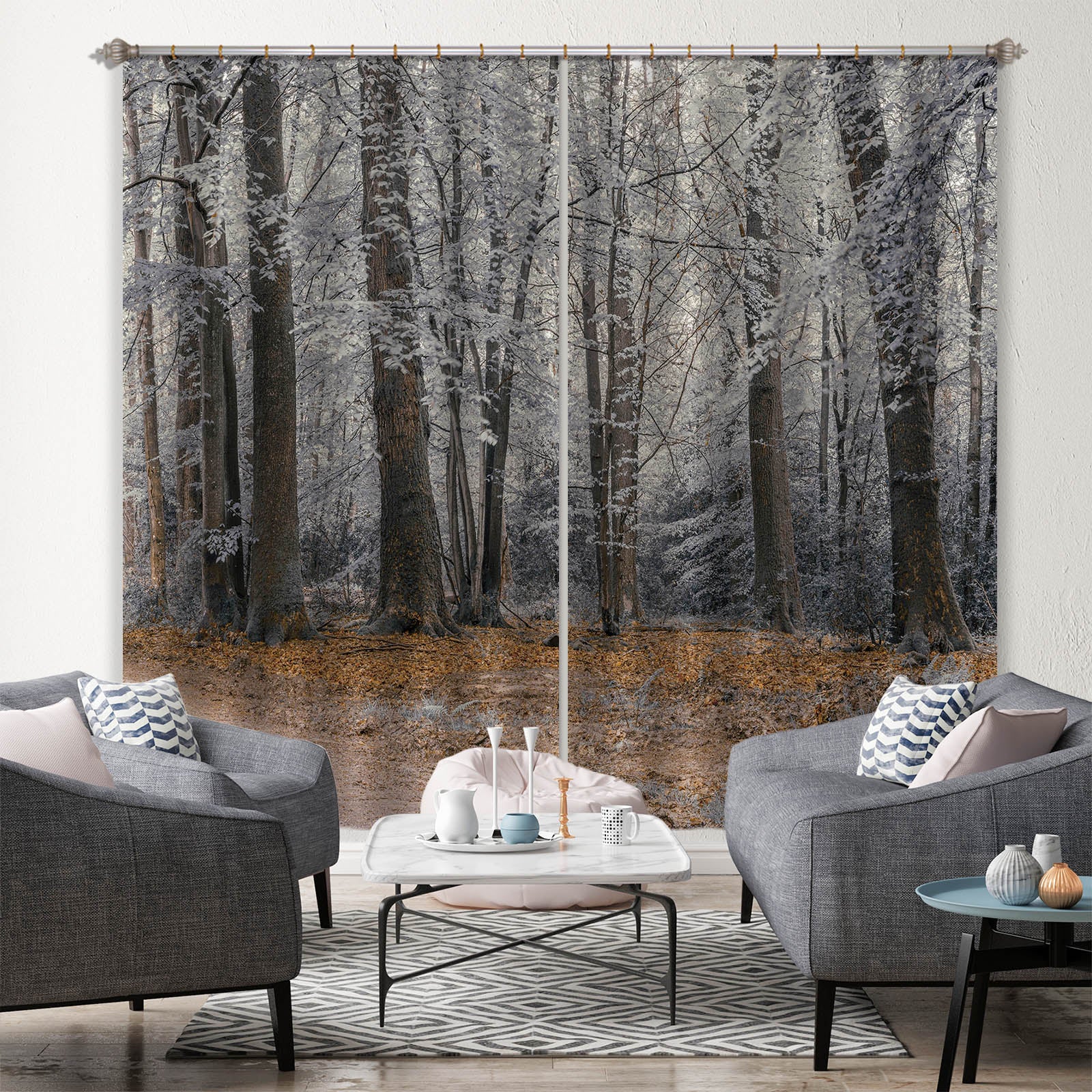 3D Grey Forest 6394 Assaf Frank Curtain Curtains Drapes