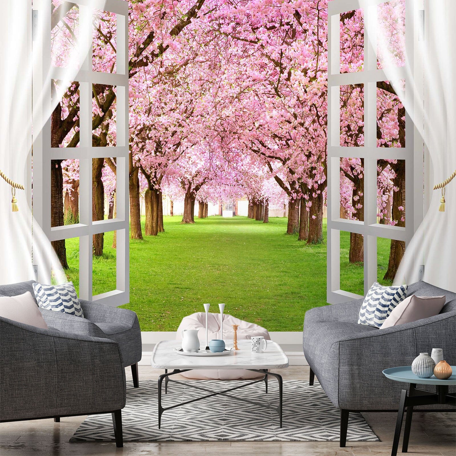 3D Window Cherry Forest 011 Wall Murals Wallpaper AJ Wallpaper 2 