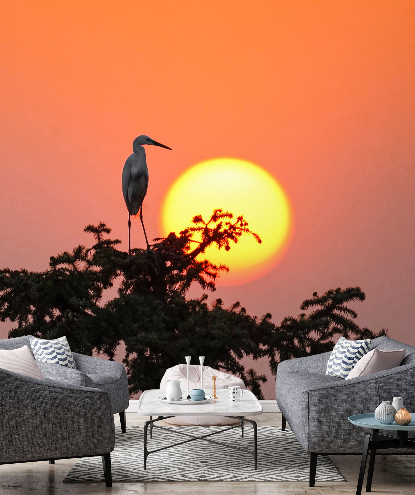 3D Sunset Crane 383 Wall Murals