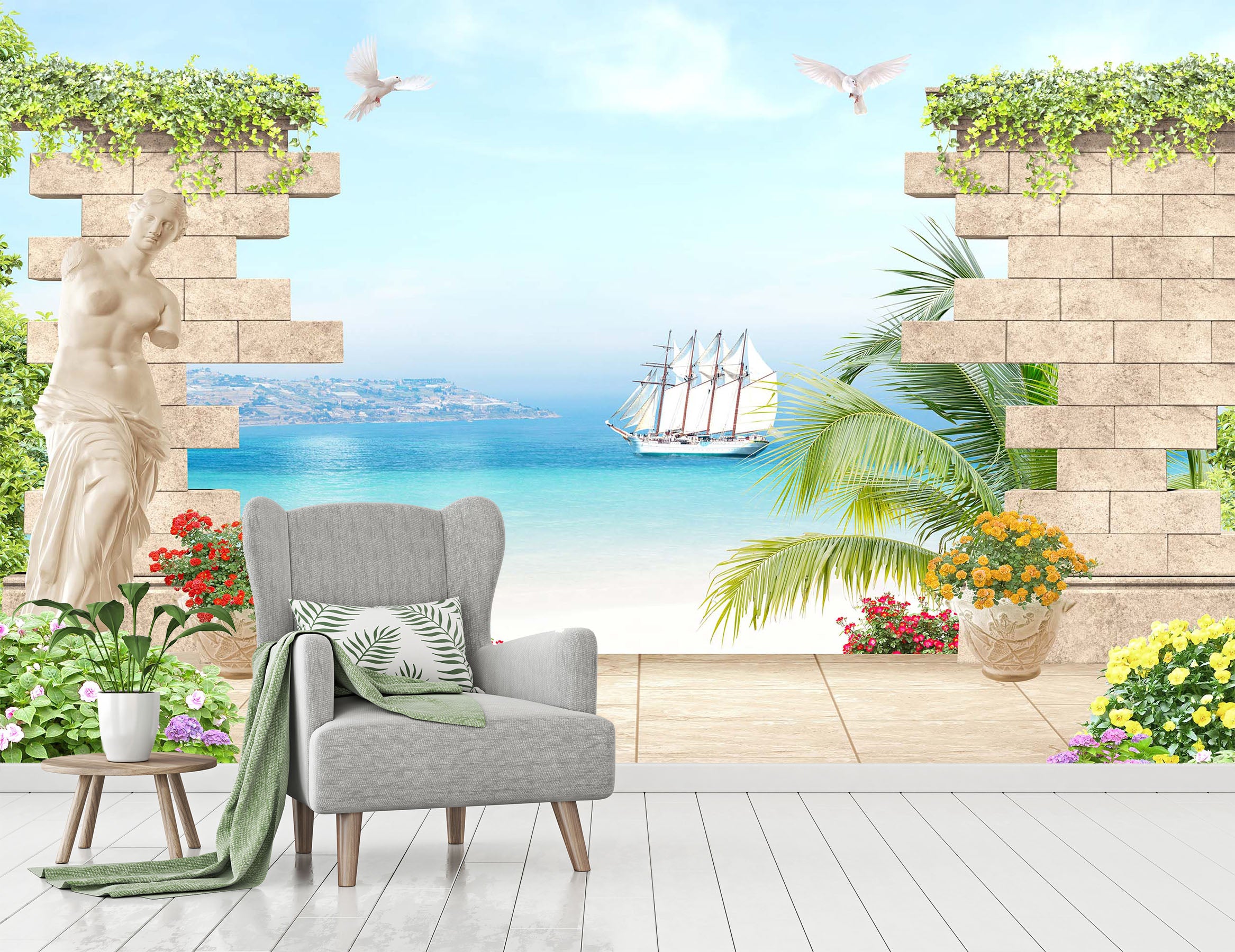 3D Sea Boat 2046 Wall Murals