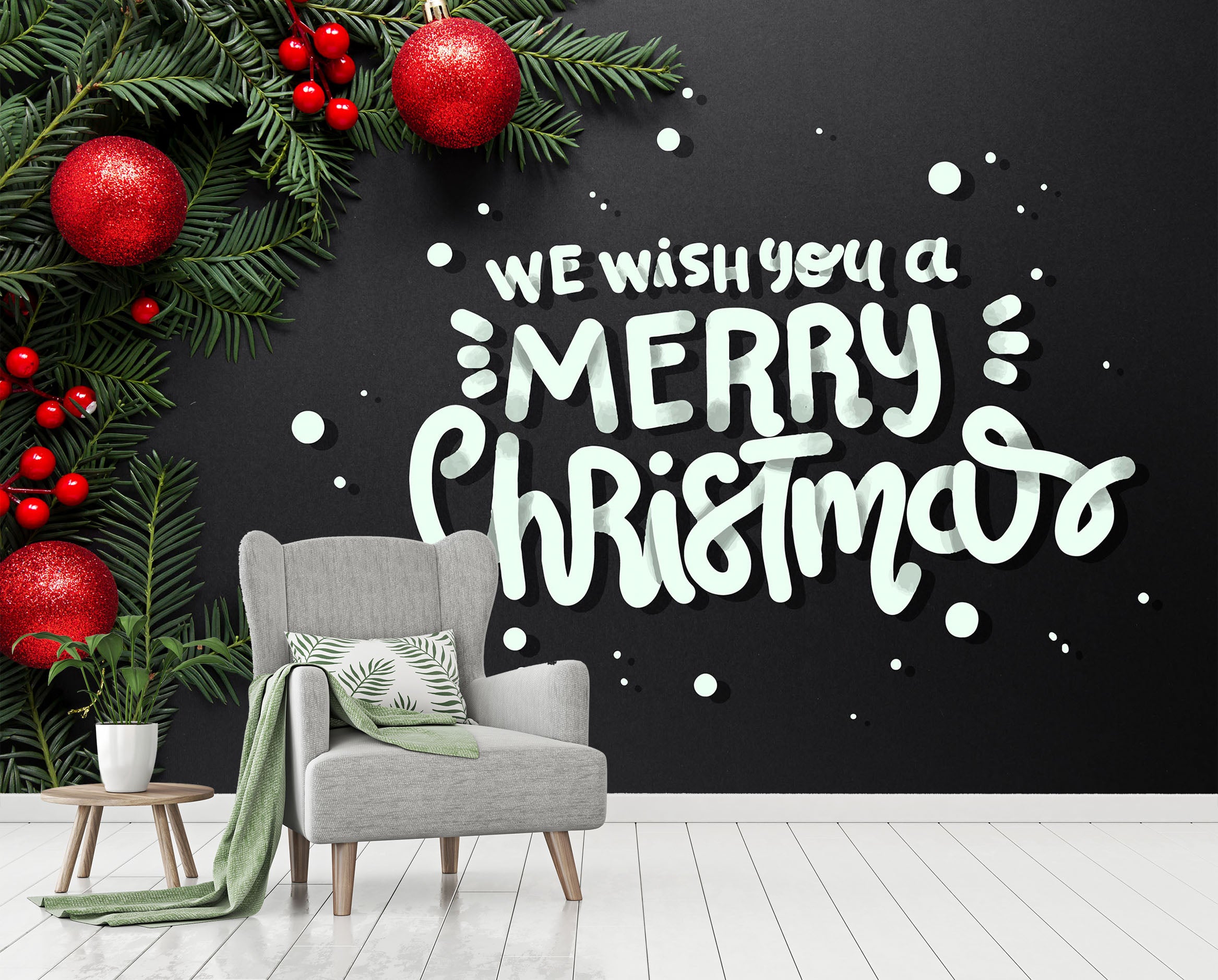 3D Red Ball Merry Christmas 58084 Wall Murals