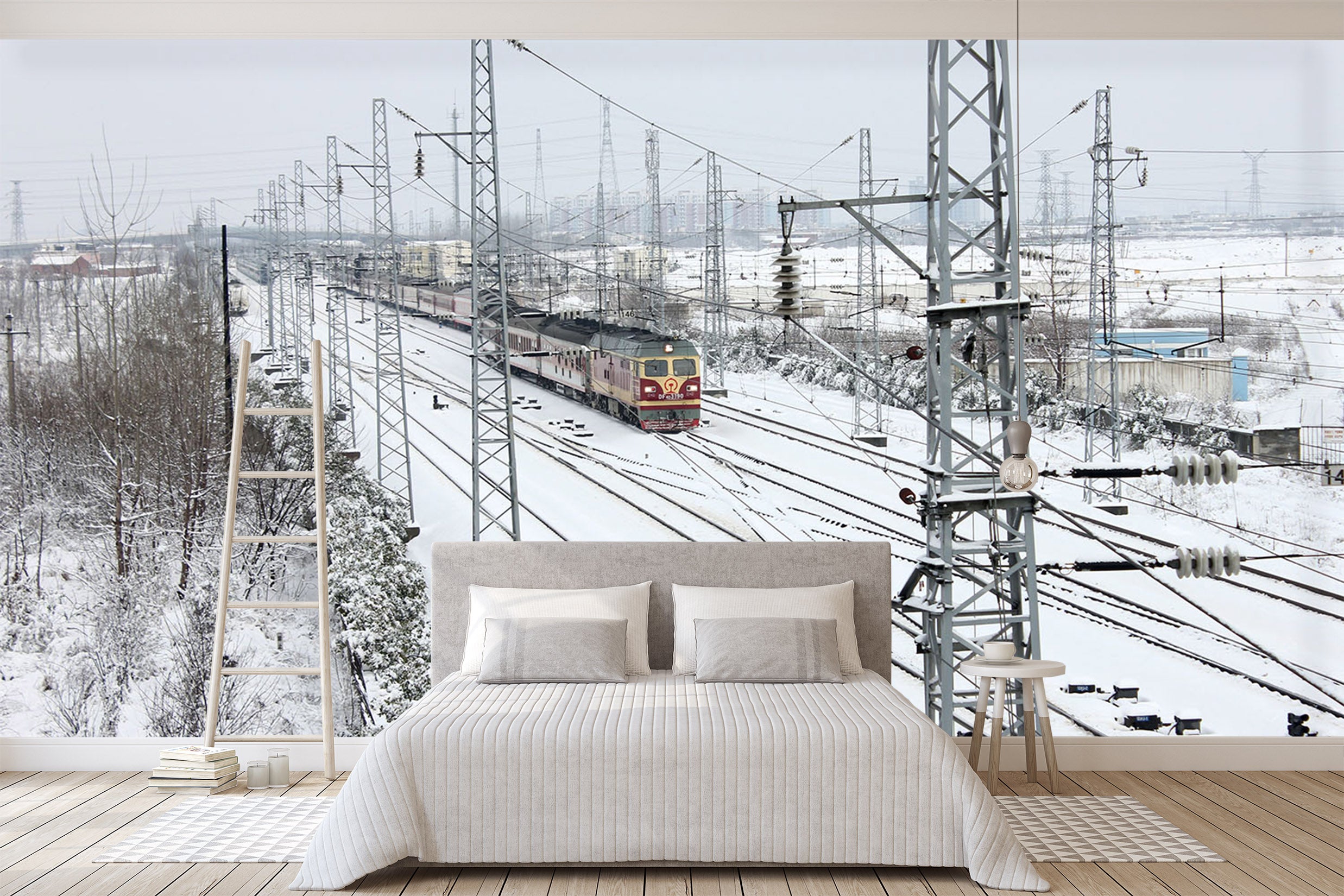 3D White Snow Train 066 Vehicle Wall Murals