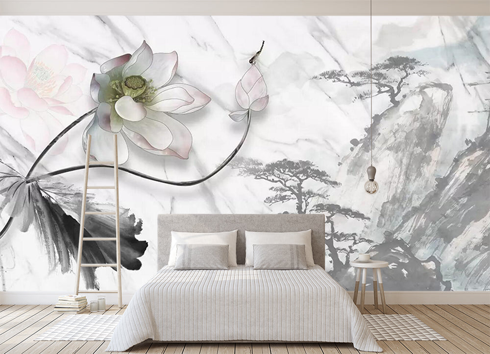 3D Dragonfly Lotus WC664 Wall Murals