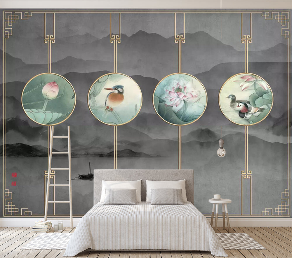 3D Lotus Duck WC449 Wall Murals