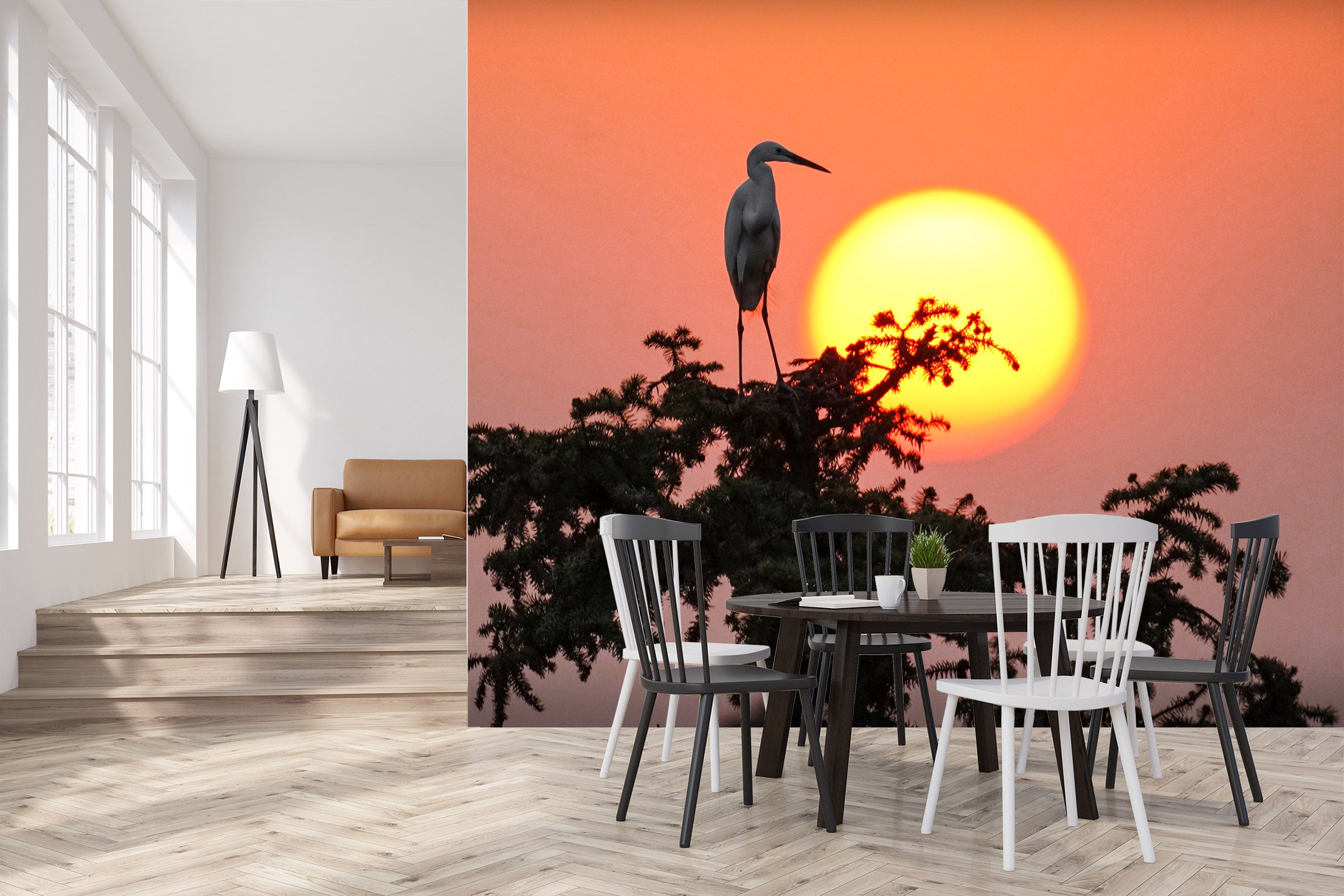 3D Sunset Crane 383 Wall Murals