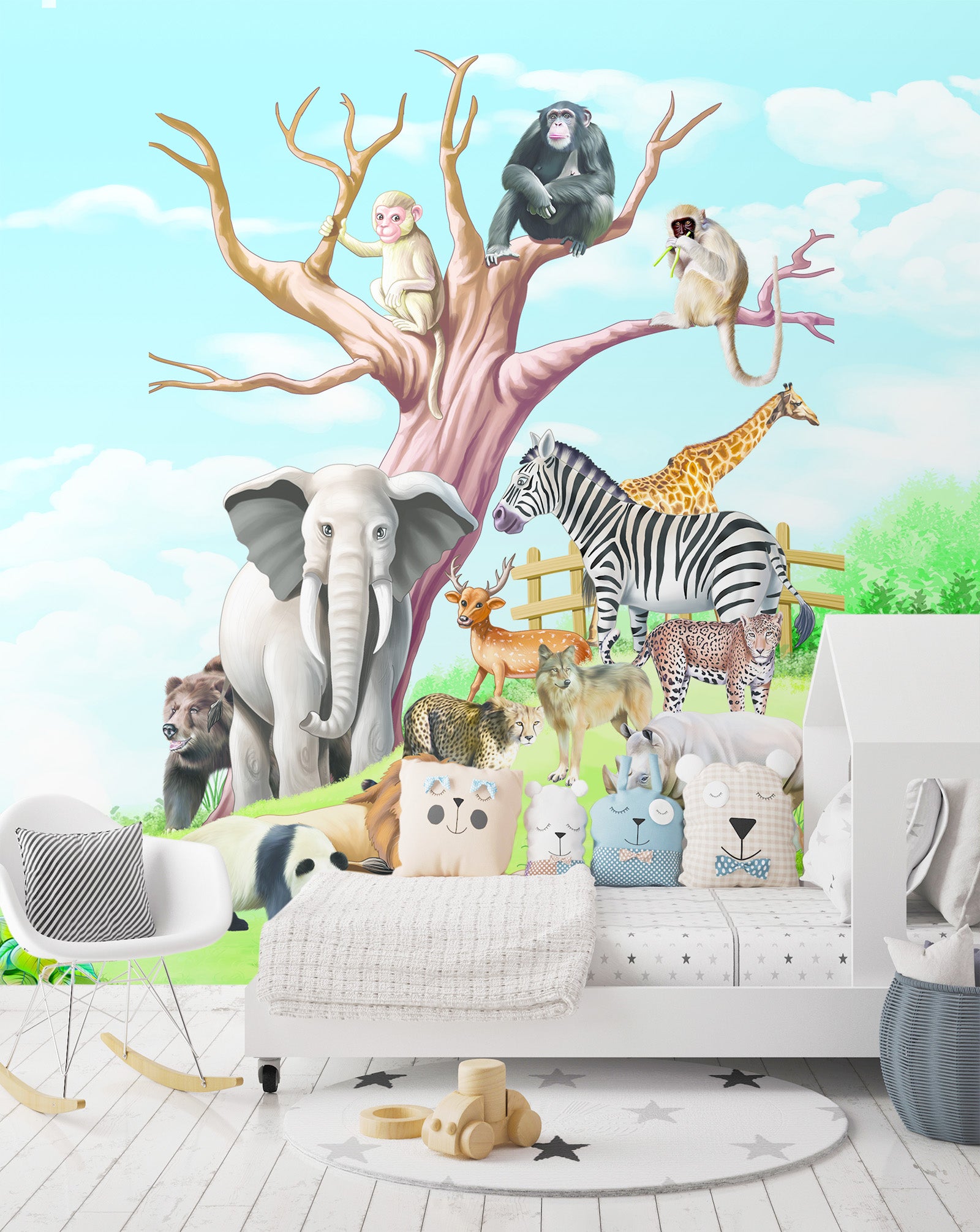 3D Elephant Panda Monkey 369 Wall Murals