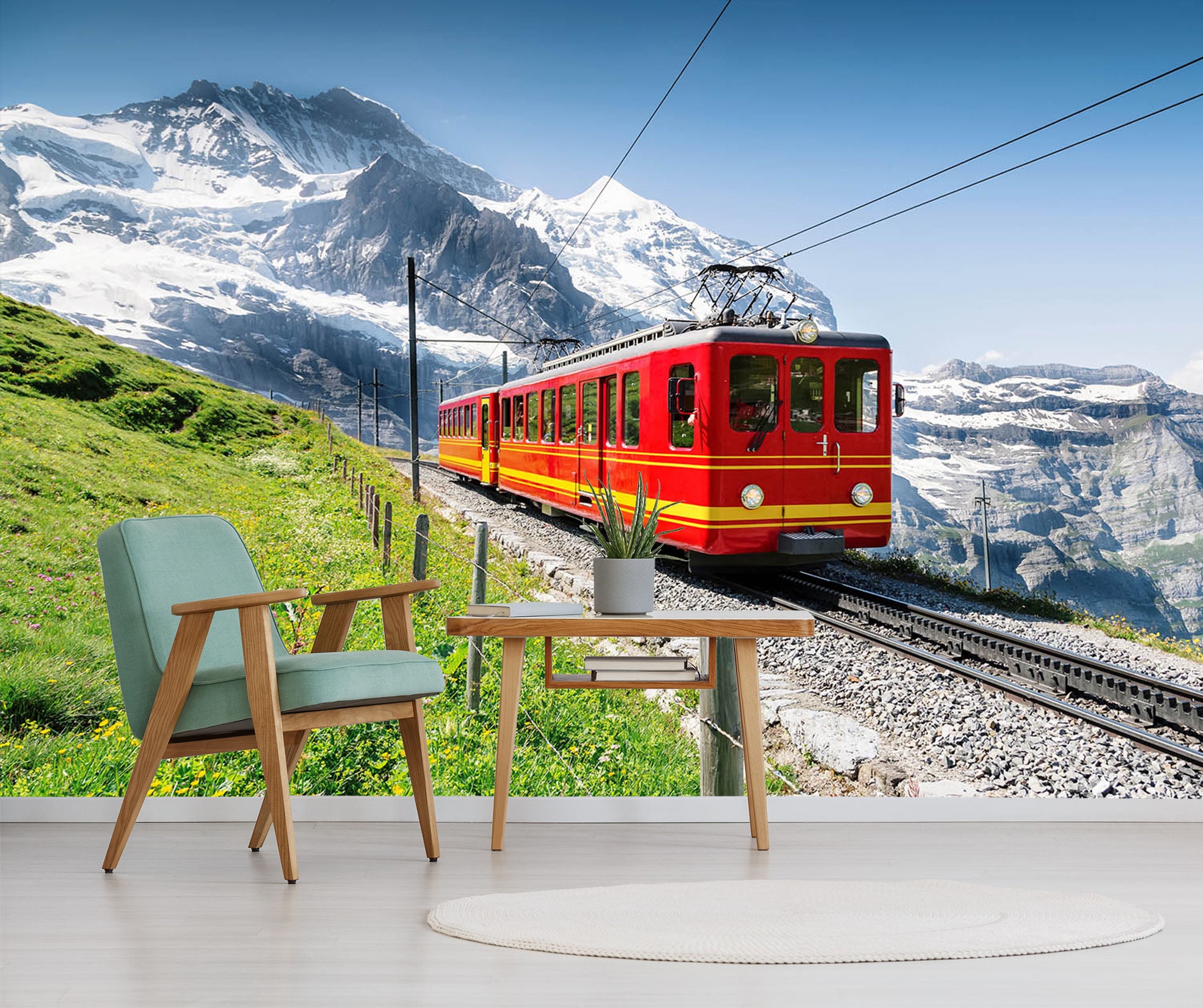 3D Green Grass Train 173 Vehicle Wall Murals