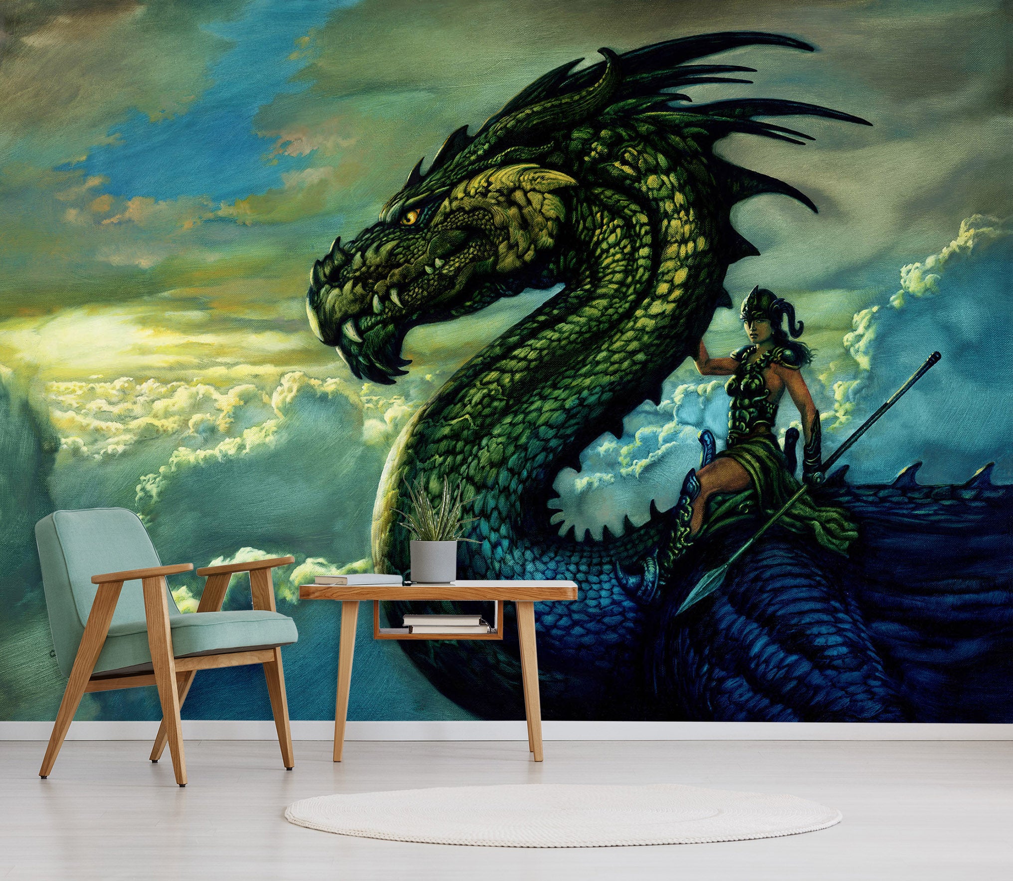 3D Cloud Dragon Knight 7070 Ciruelo Wall Mural Wall Murals