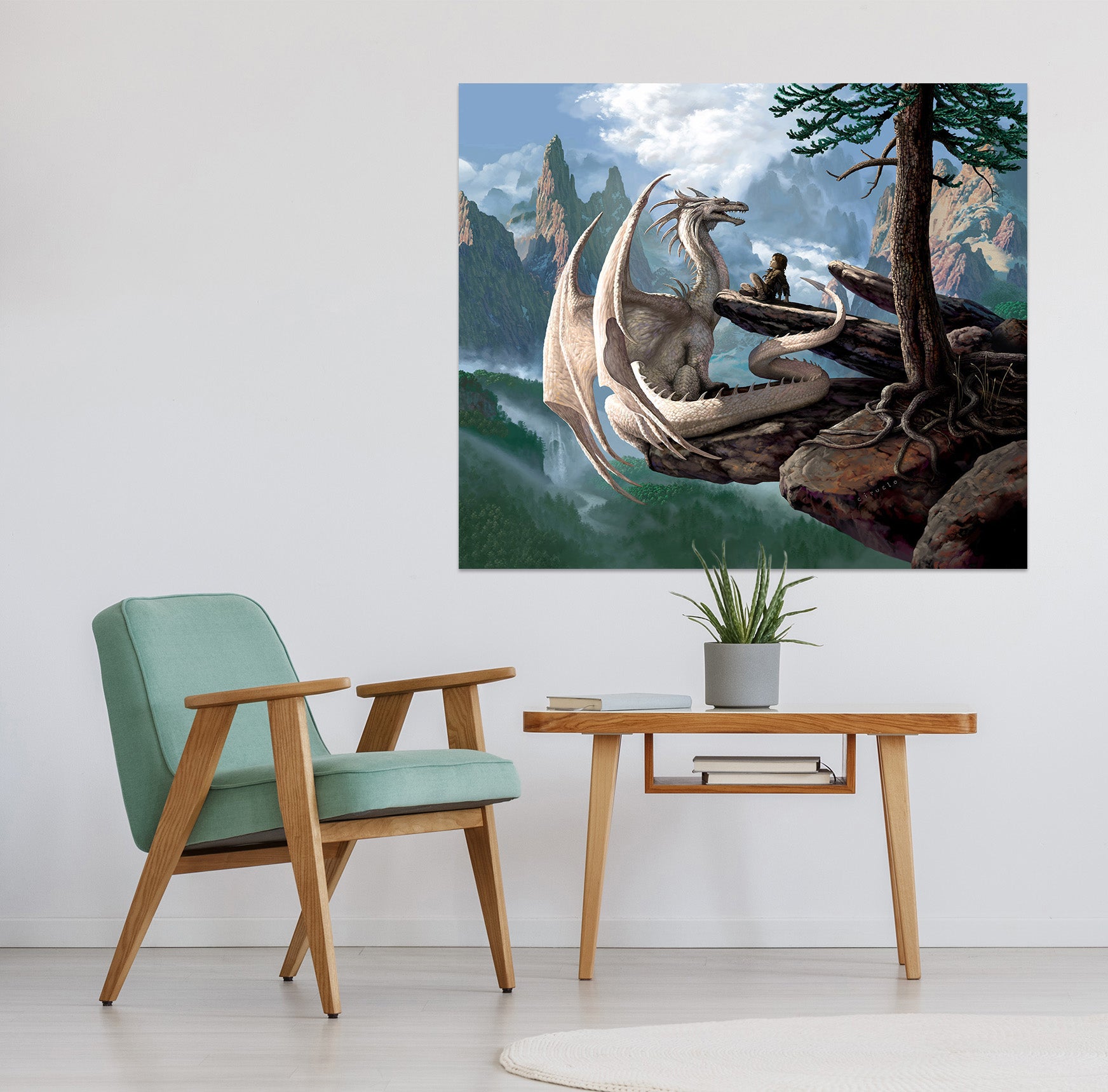 3D Mountain White Dragon 8045 Ciruelo Wall Sticker