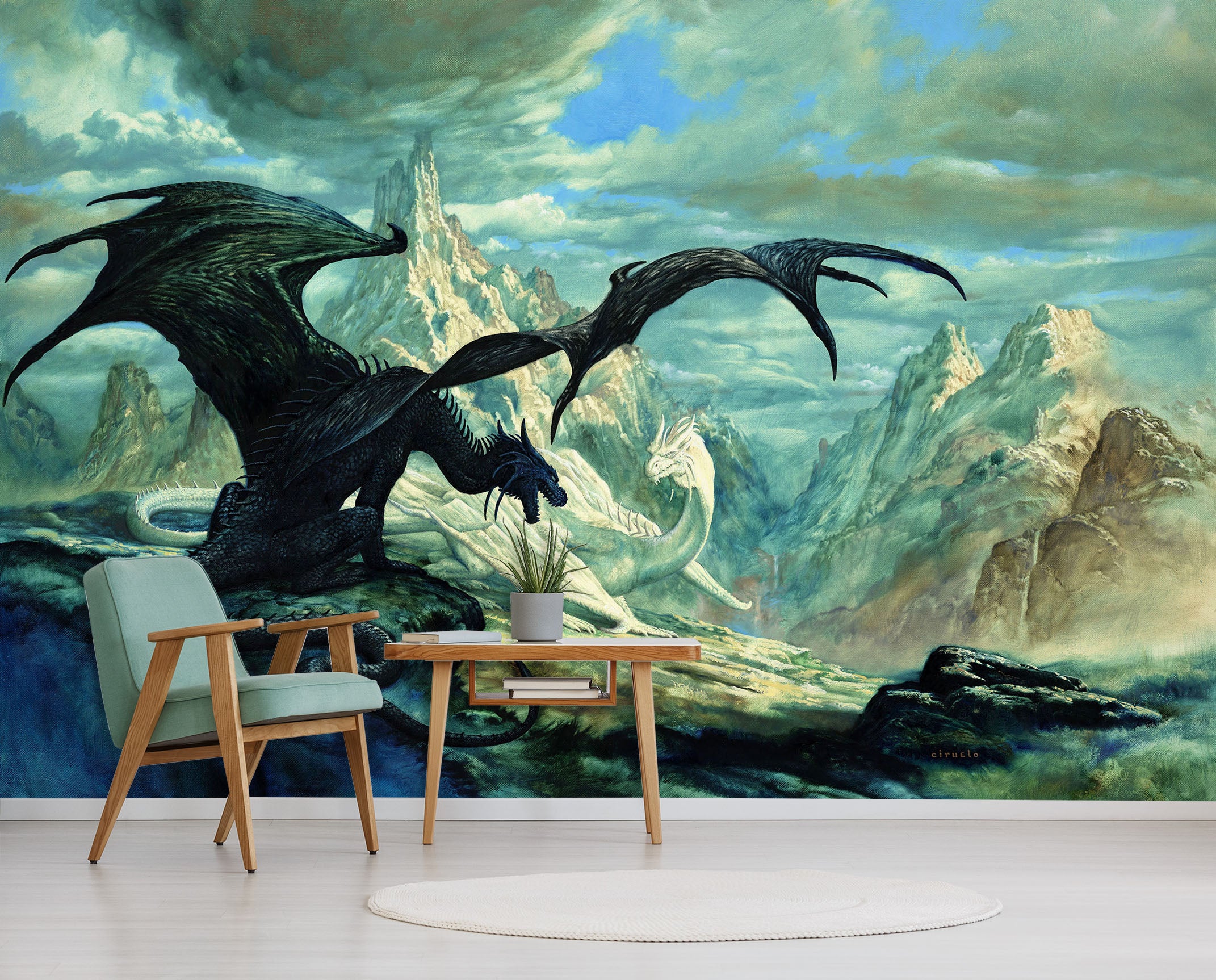 3D Snow Mountain Black Dragon 7064 Ciruelo Wall Mural Wall Murals