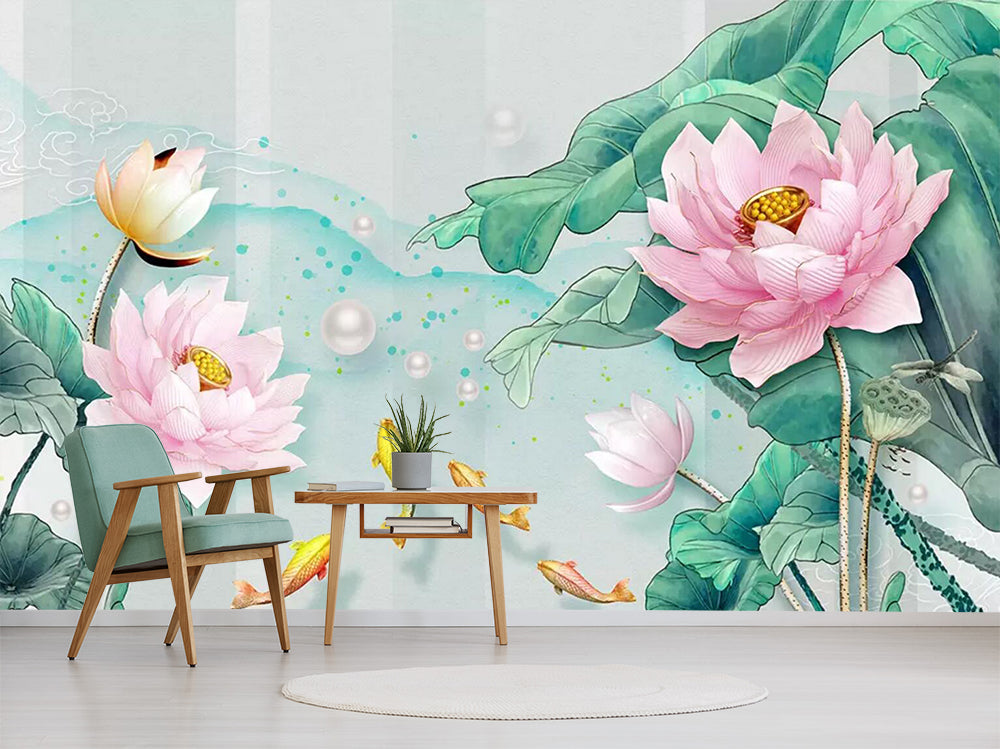 3D Goldfish Lotus WC459 Wall Murals