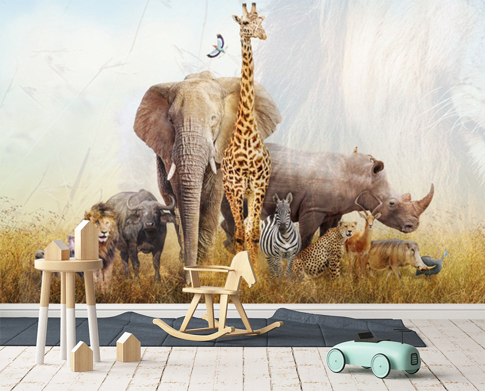 3D Elephant Giraffe Zebra WC550 Wall Murals