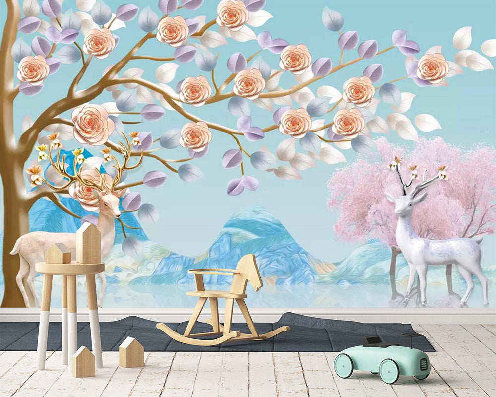 3D Pink Fawn Flower WC803 Wall Murals