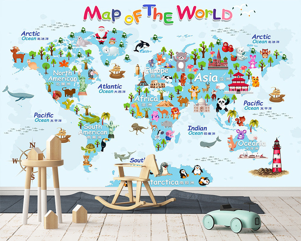 3D Animal Map WC496 Wall Murals