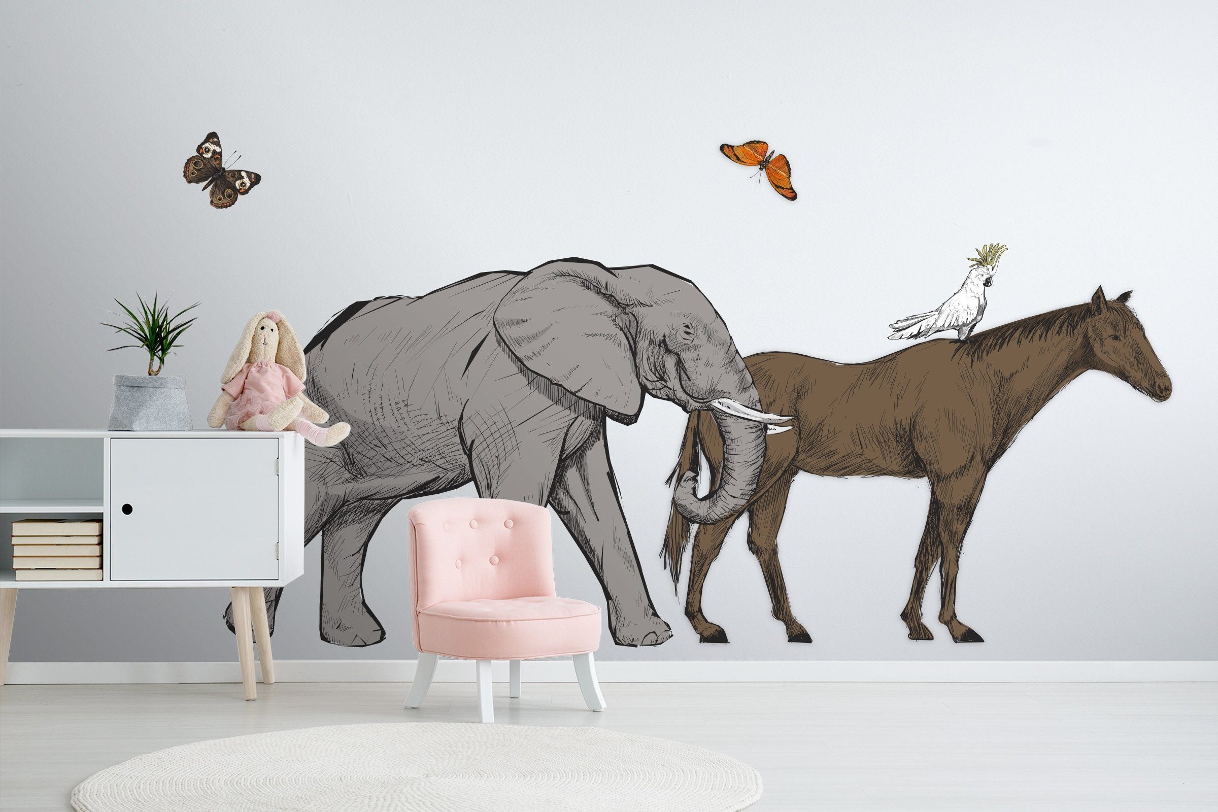 3D Elephant And Horse 059 Animals Wall Stickers Wallpaper AJ Wallpaper 