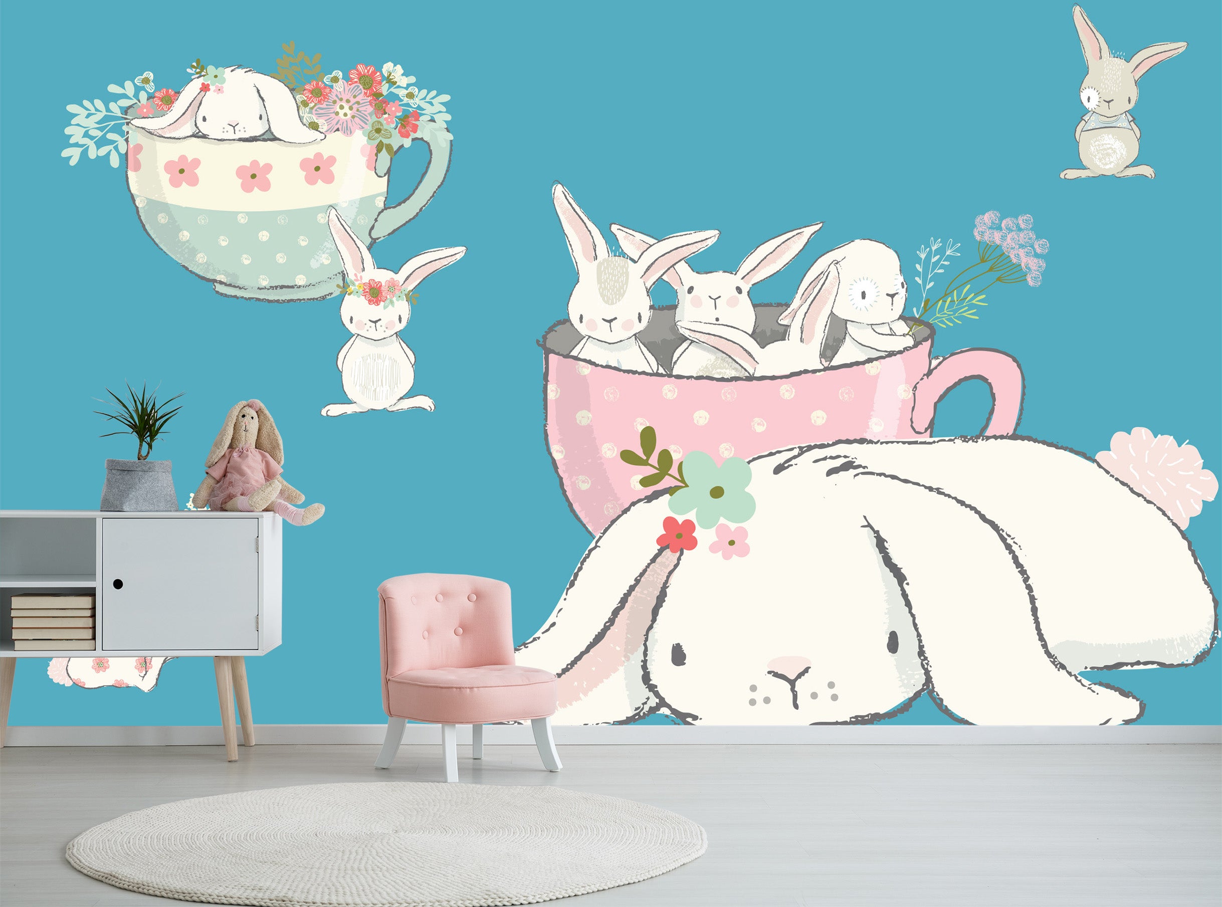 3D Cute Rabbit 2073 Wall Murals