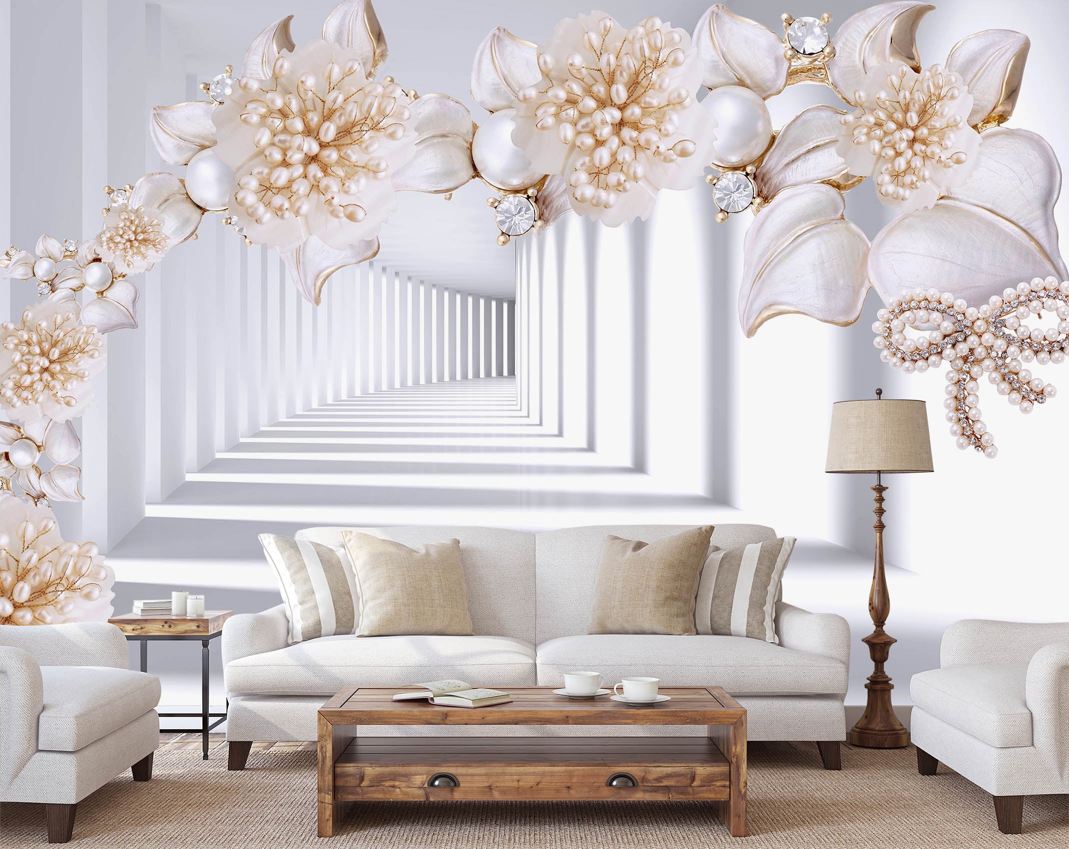 3D Pearl Flower 1401 Wall Murals