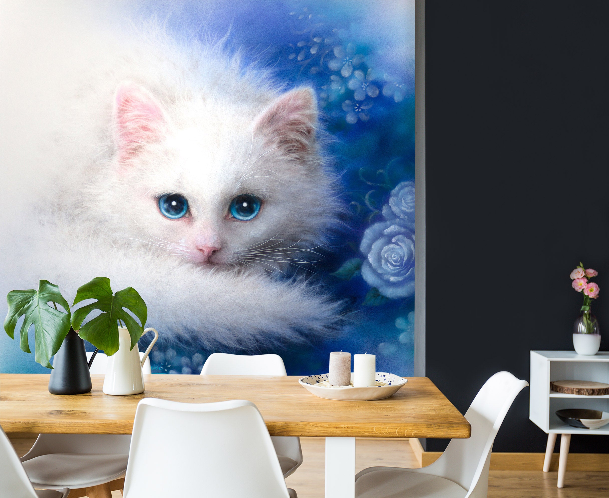 3D White Cat 5450 Kayomi Harai Wall Mural Wall Murals