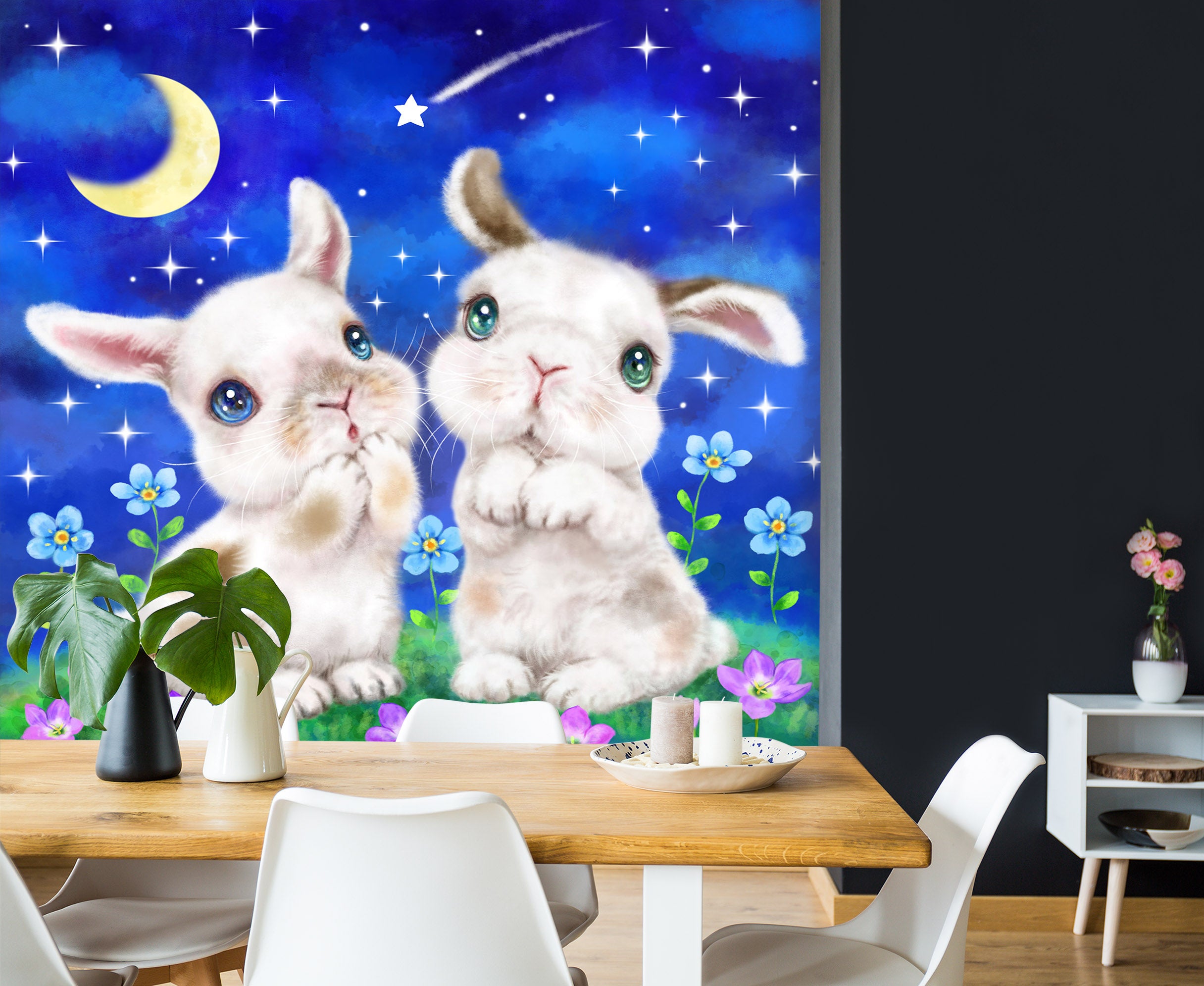 3D Moon Petals Bunny 5513 Kayomi Harai Wall Mural Wall Murals