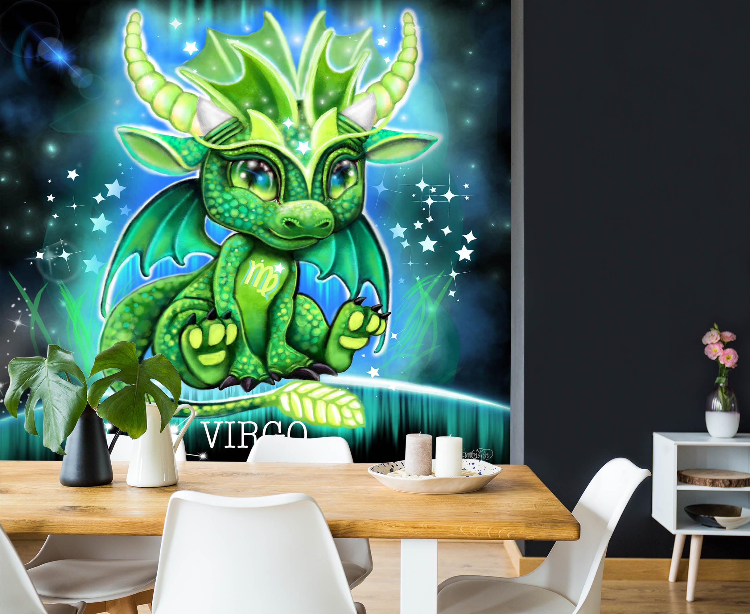 3D Green Dragon Virgo 8425 Sheena Pike Wall Mural Wall Murals