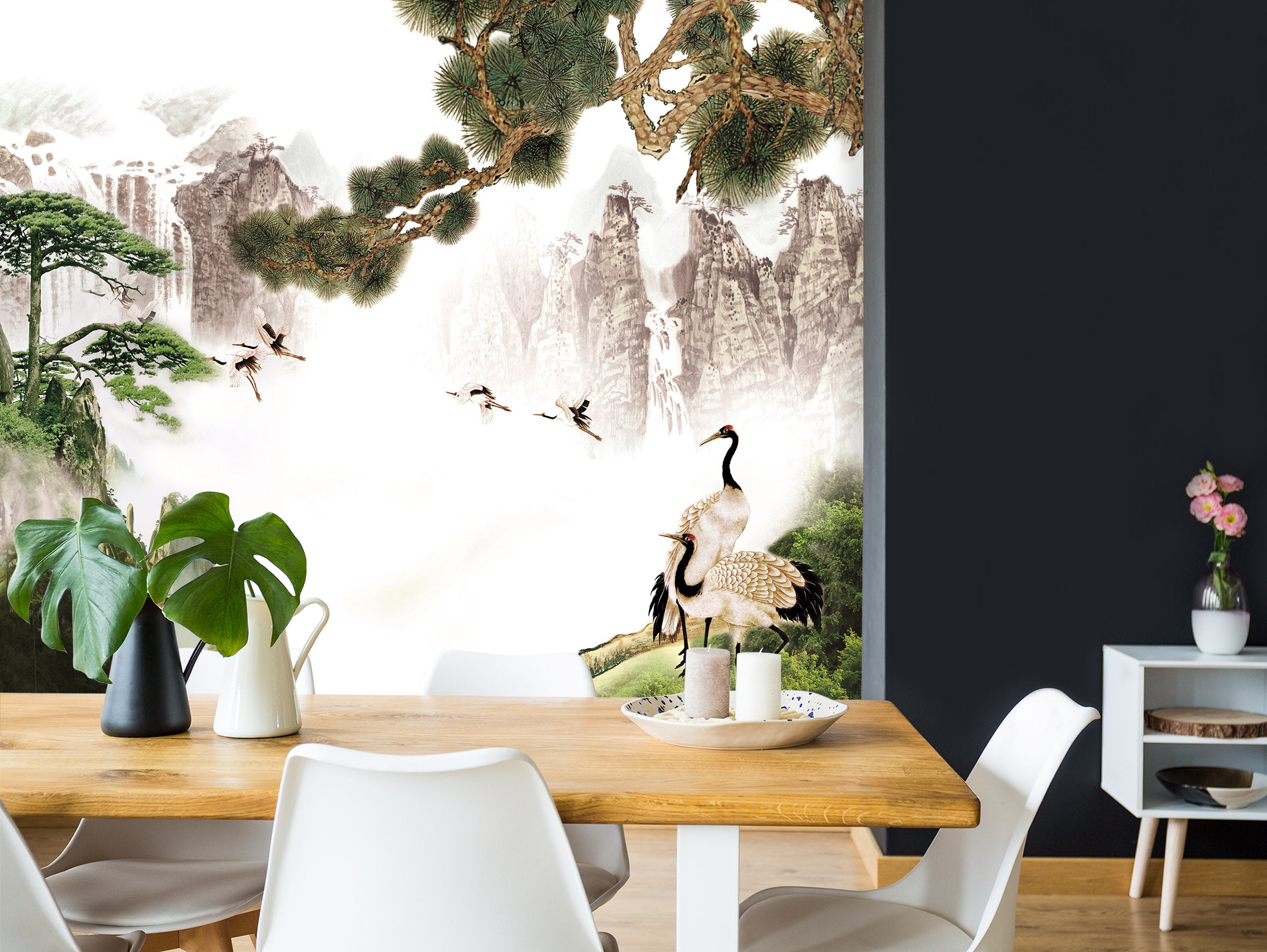 3D Alpine White Crane 1619 Wall Murals