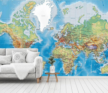 Vintage Style World Map Wallpaper, Brown & Beige, Made to Size | lifencolors