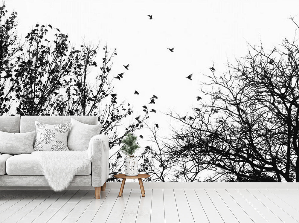 3D Black Bird Tree WC363 Wall Murals