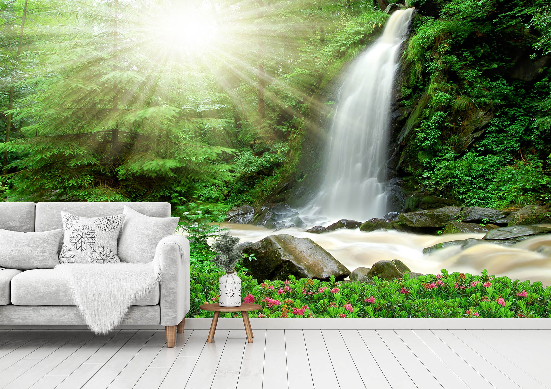 3D Forest Waterfall 110 Wall Murals Wallpaper AJ Wallpaper 2 