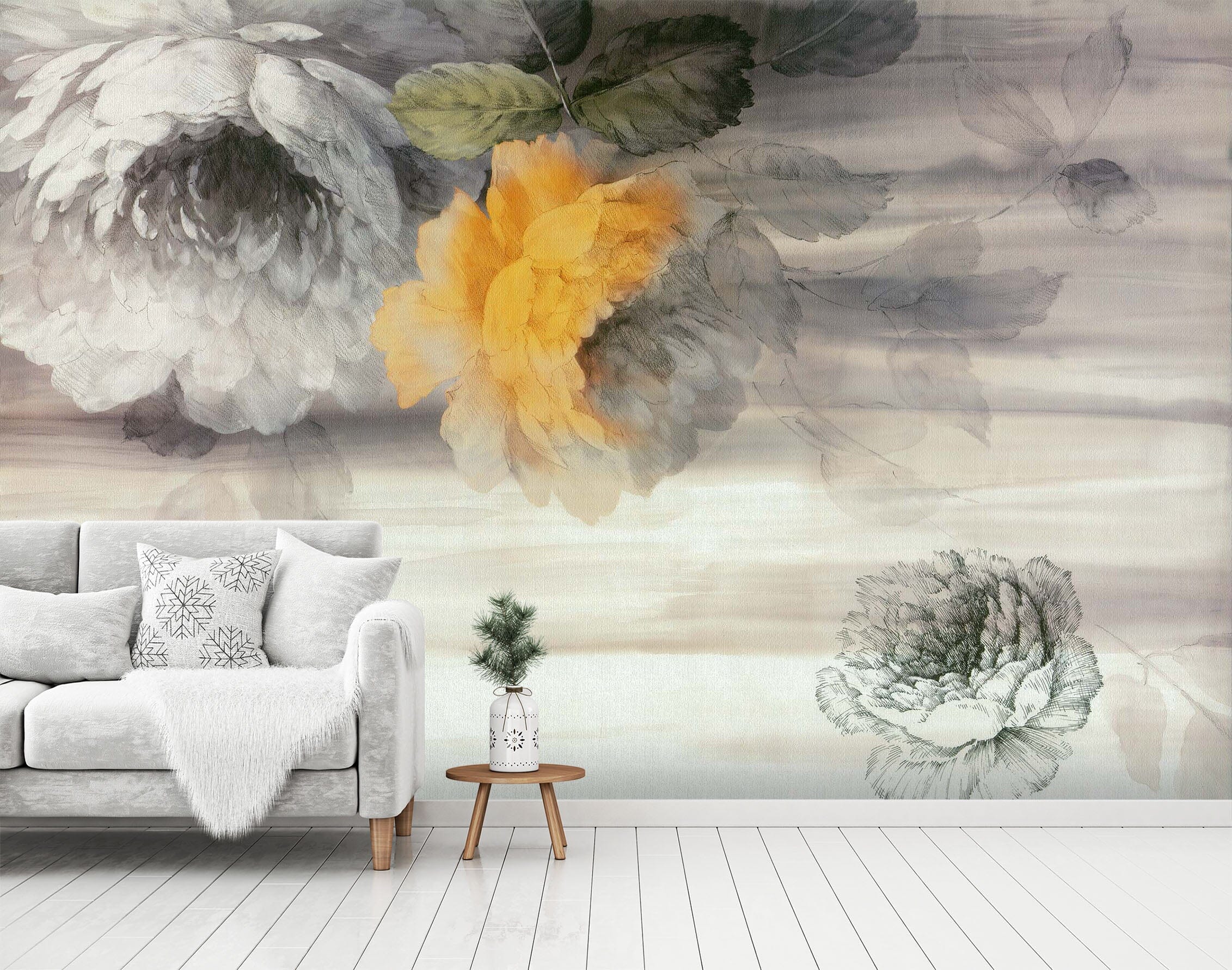 3D Hand Drawn Flowers 1485 Wall Murals Wallpaper AJ Wallpaper 2 