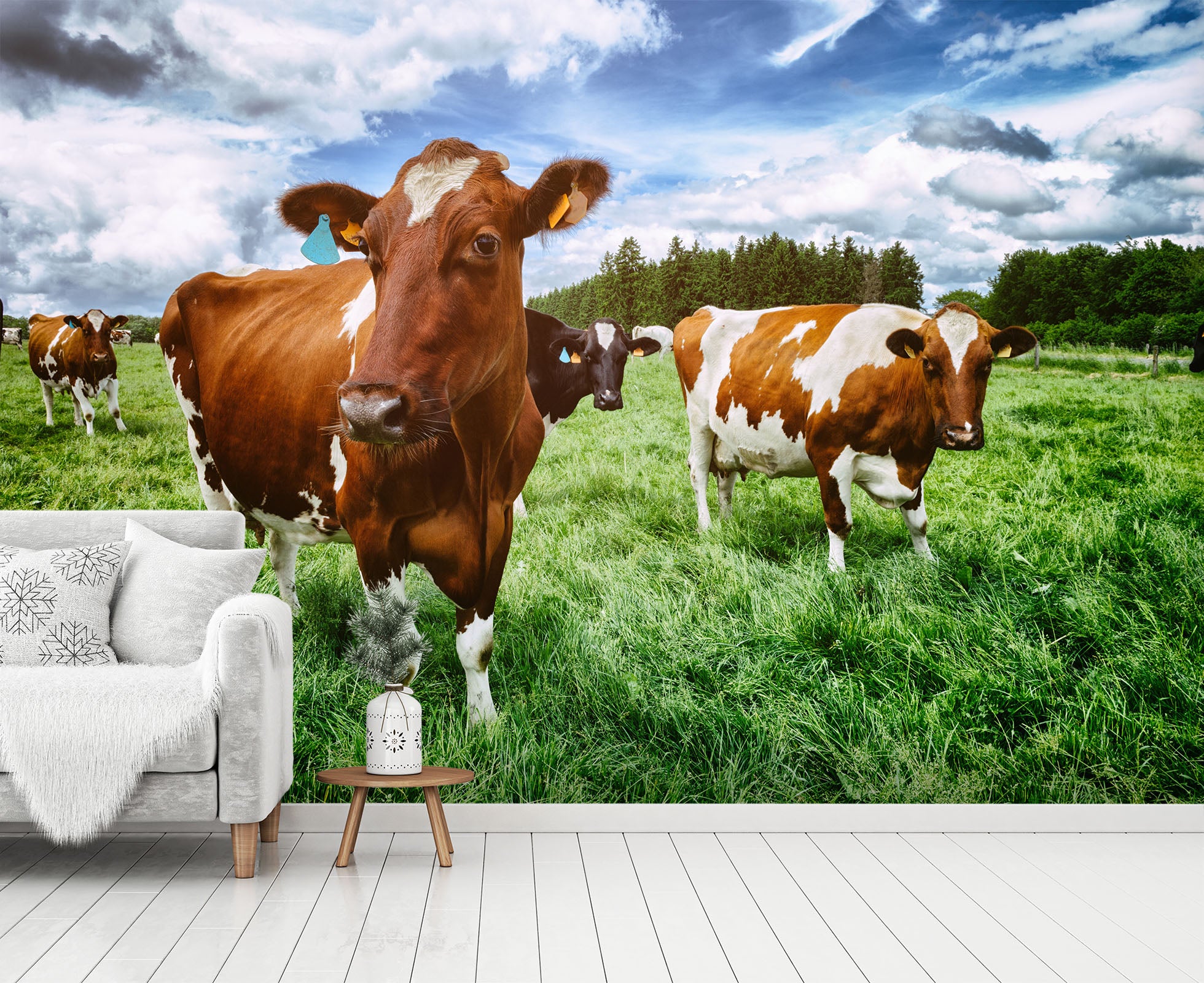 3D Pasture Cow 413 Wall Murals