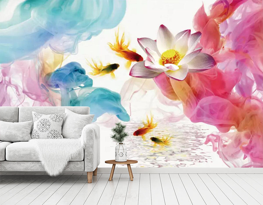 3D Smoke Lotus Fish WC461 Wall Murals