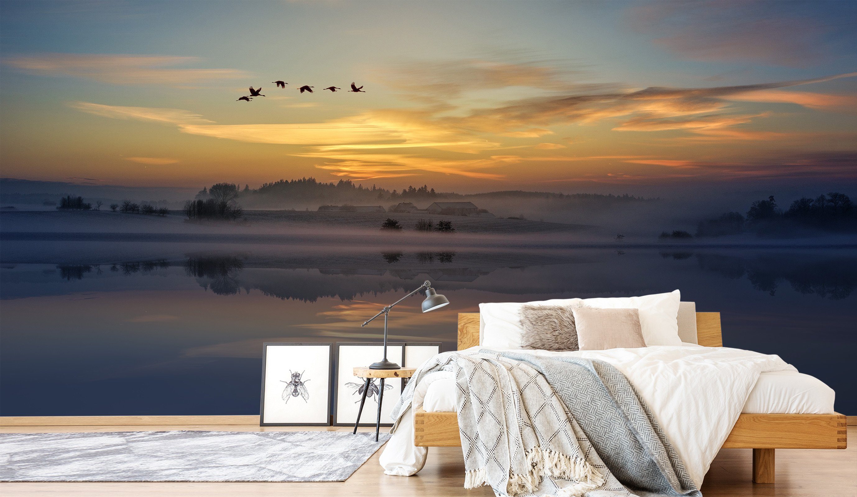 3D Dusk Geese 233 Wallpaper AJ Wallpaper 