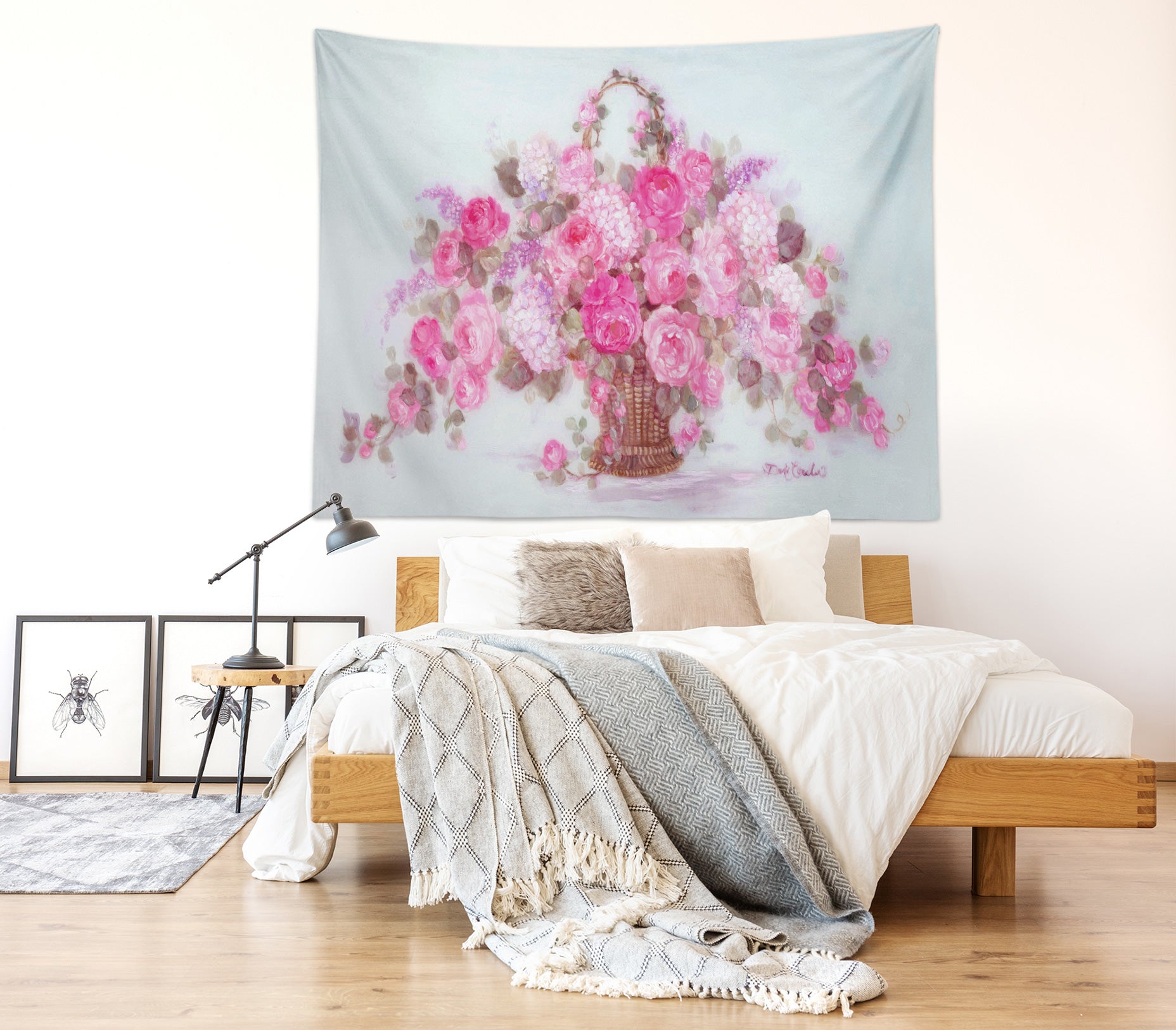 3D Pink Flower Basket 111179 Debi Coules Tapestry Hanging Cloth Hang