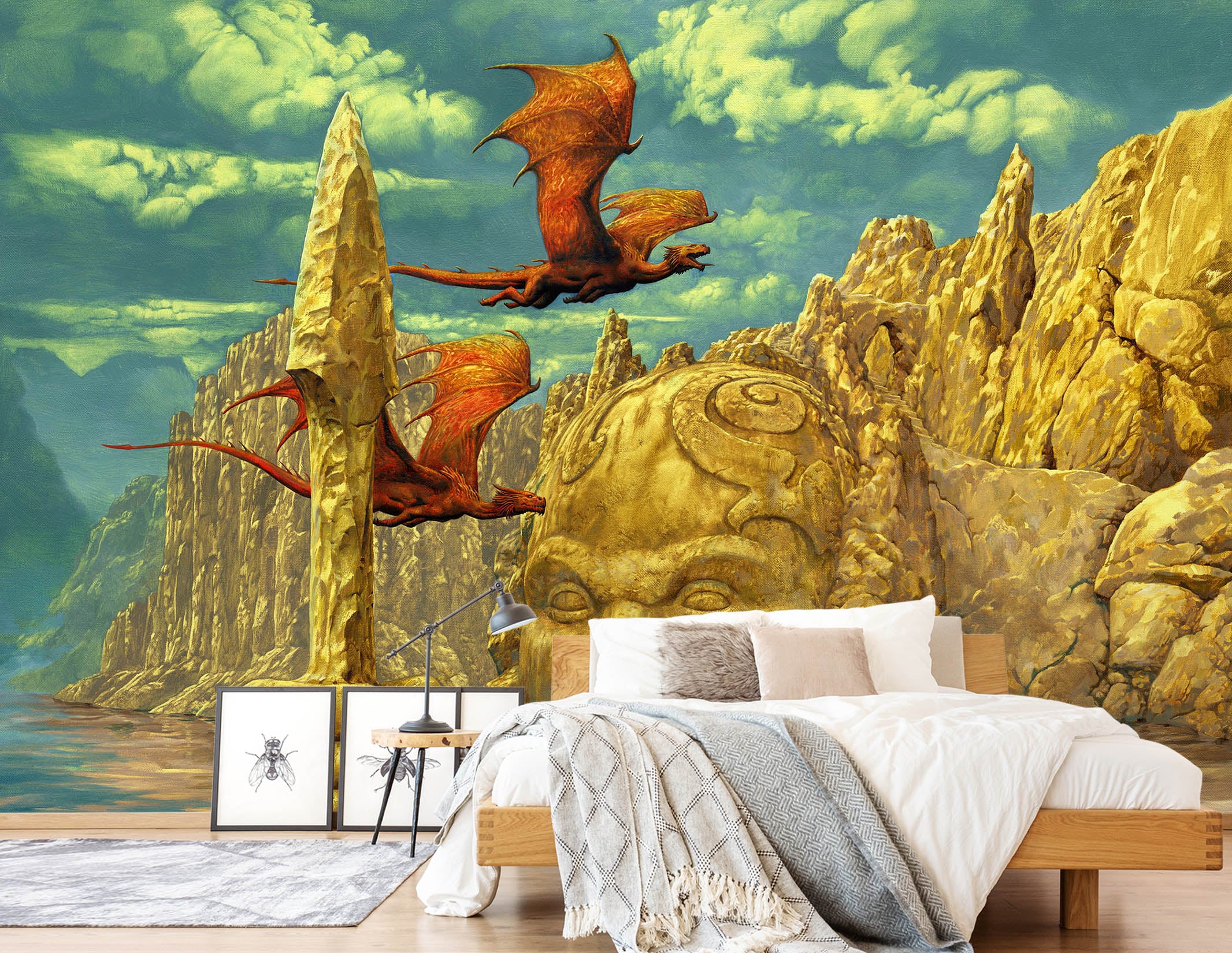 3D Red Dragon Stone Statue 7060 Ciruelo Wall Mural Wall Murals