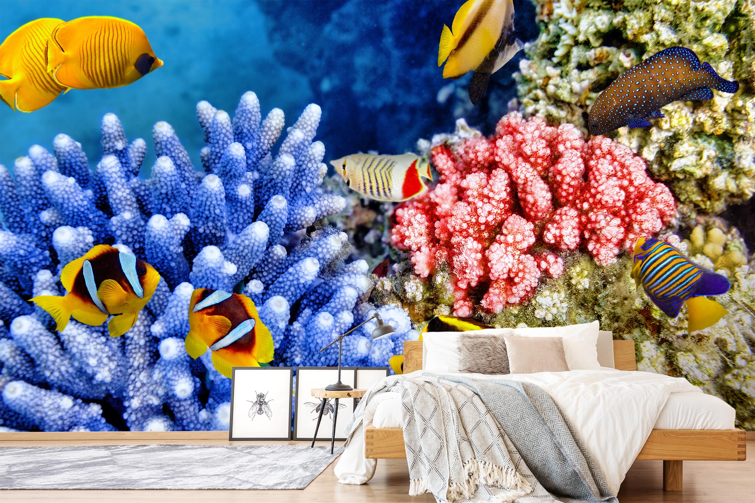 3D Red Coral Fish 363 Wall Murals