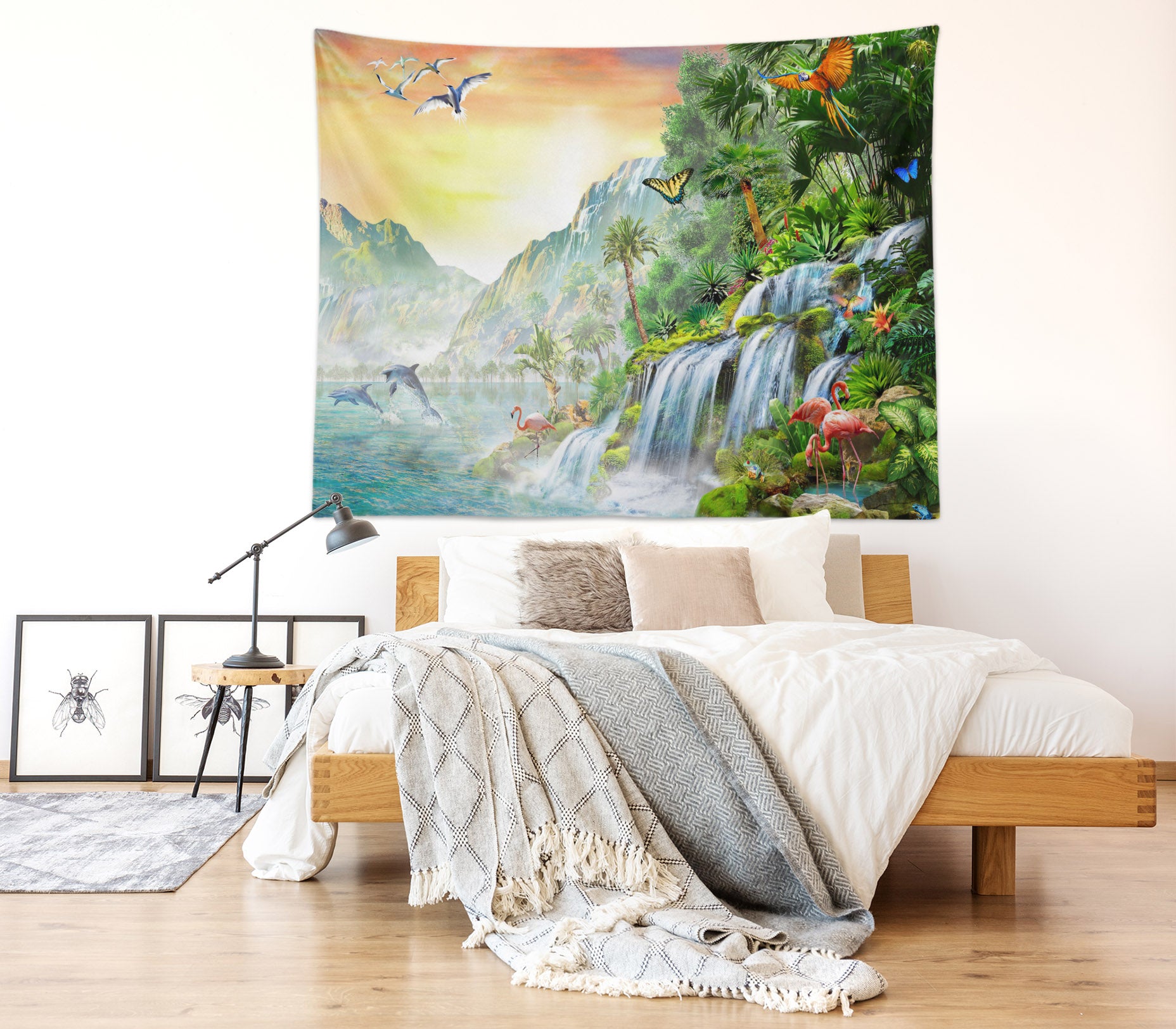 3D Waterfall Flamingo 715 Adrian Chesterman Tapestry Hanging Cloth Hang