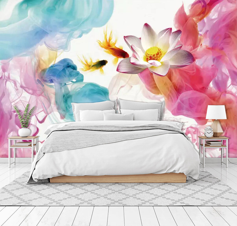 3D Smoke Lotus Fish WC461 Wall Murals