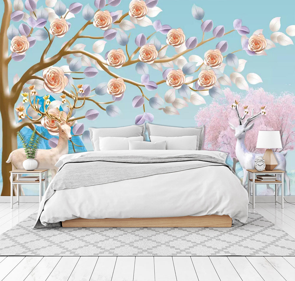 3D Pink Fawn Flower WC803 Wall Murals