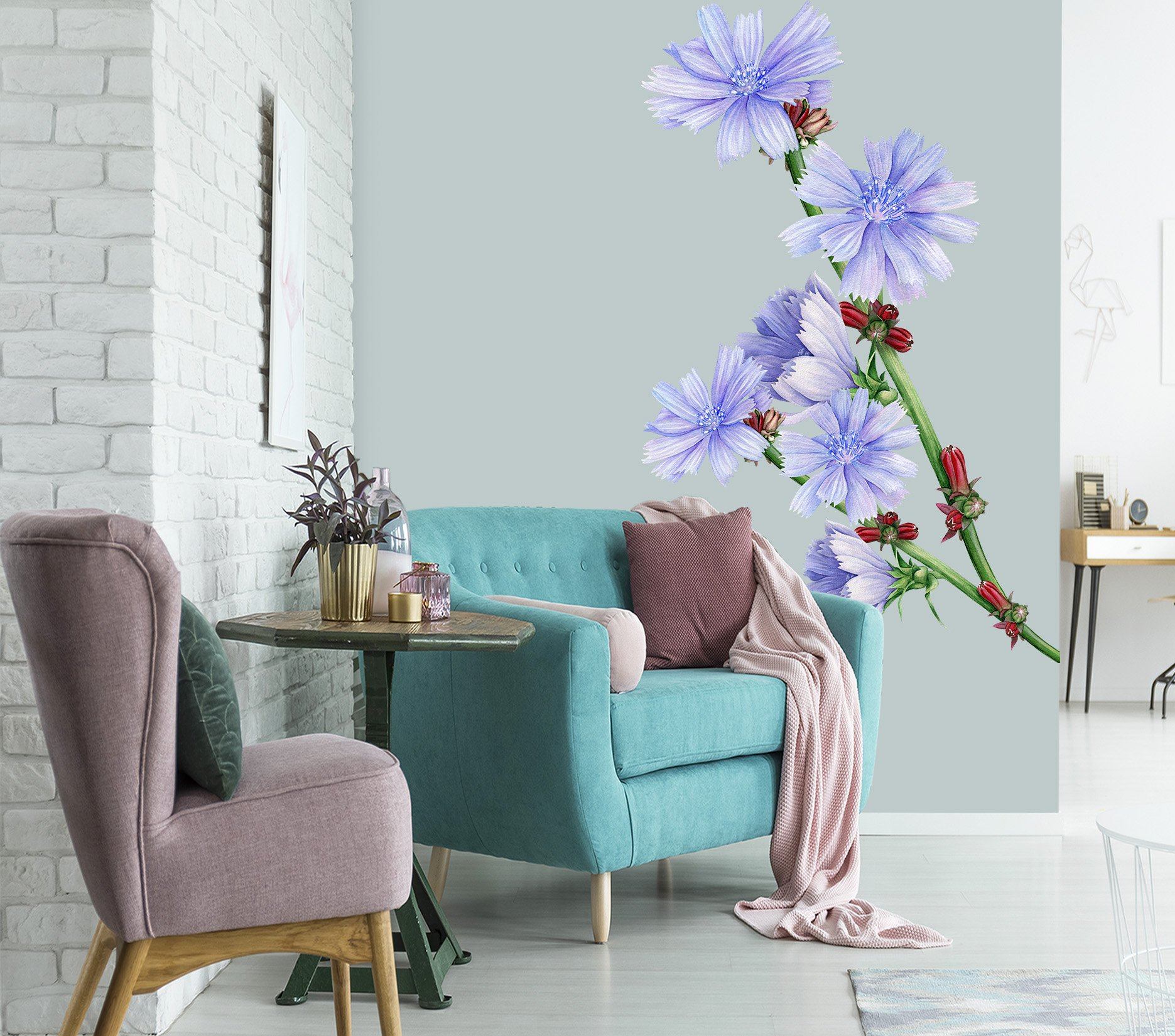 3D Blue Flower 045 Wall Stickers Wallpaper AJ Wallpaper 