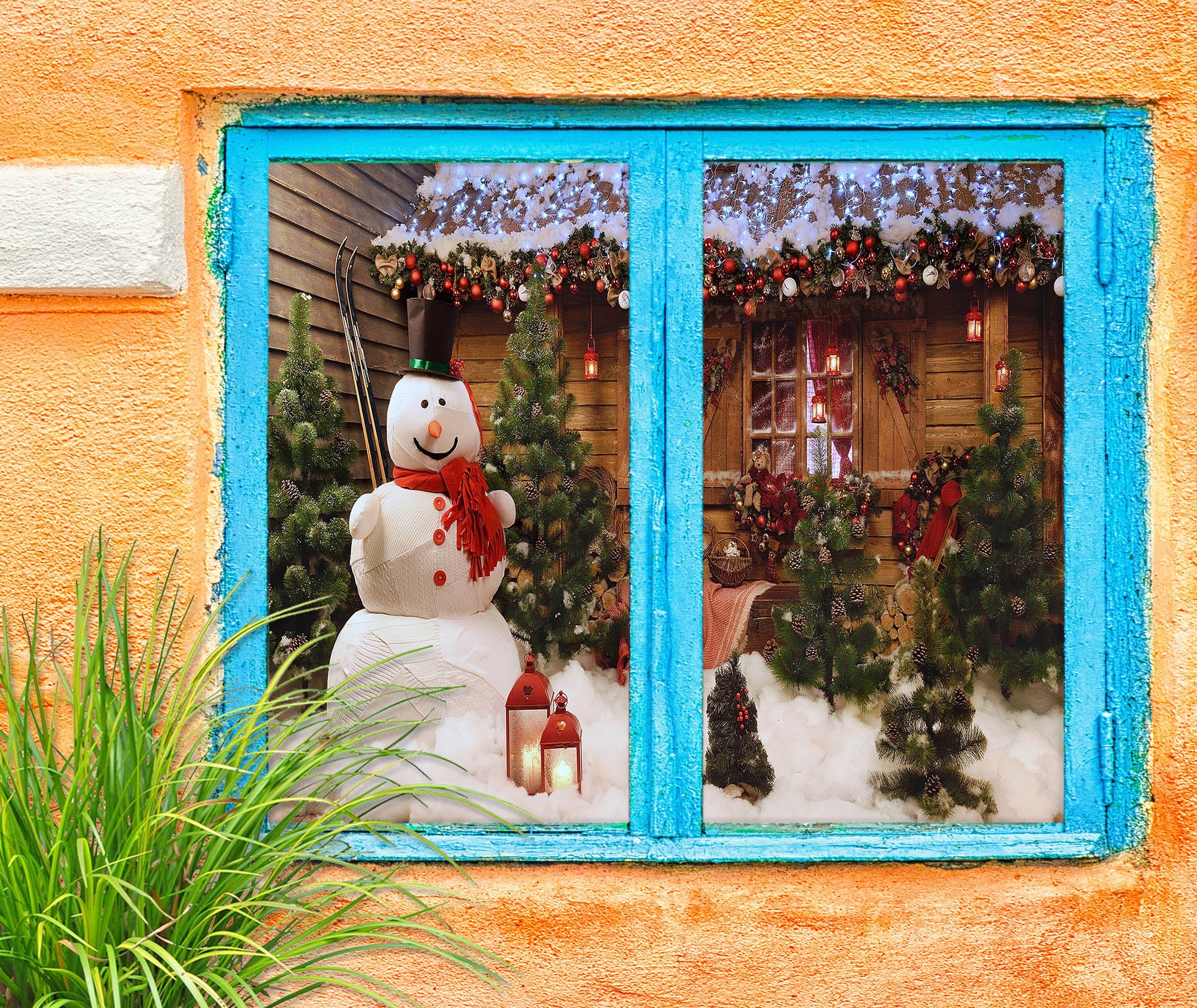 3D Snowman 43038 Christmas Window Film Print Sticker Cling Stained Glass Xmas