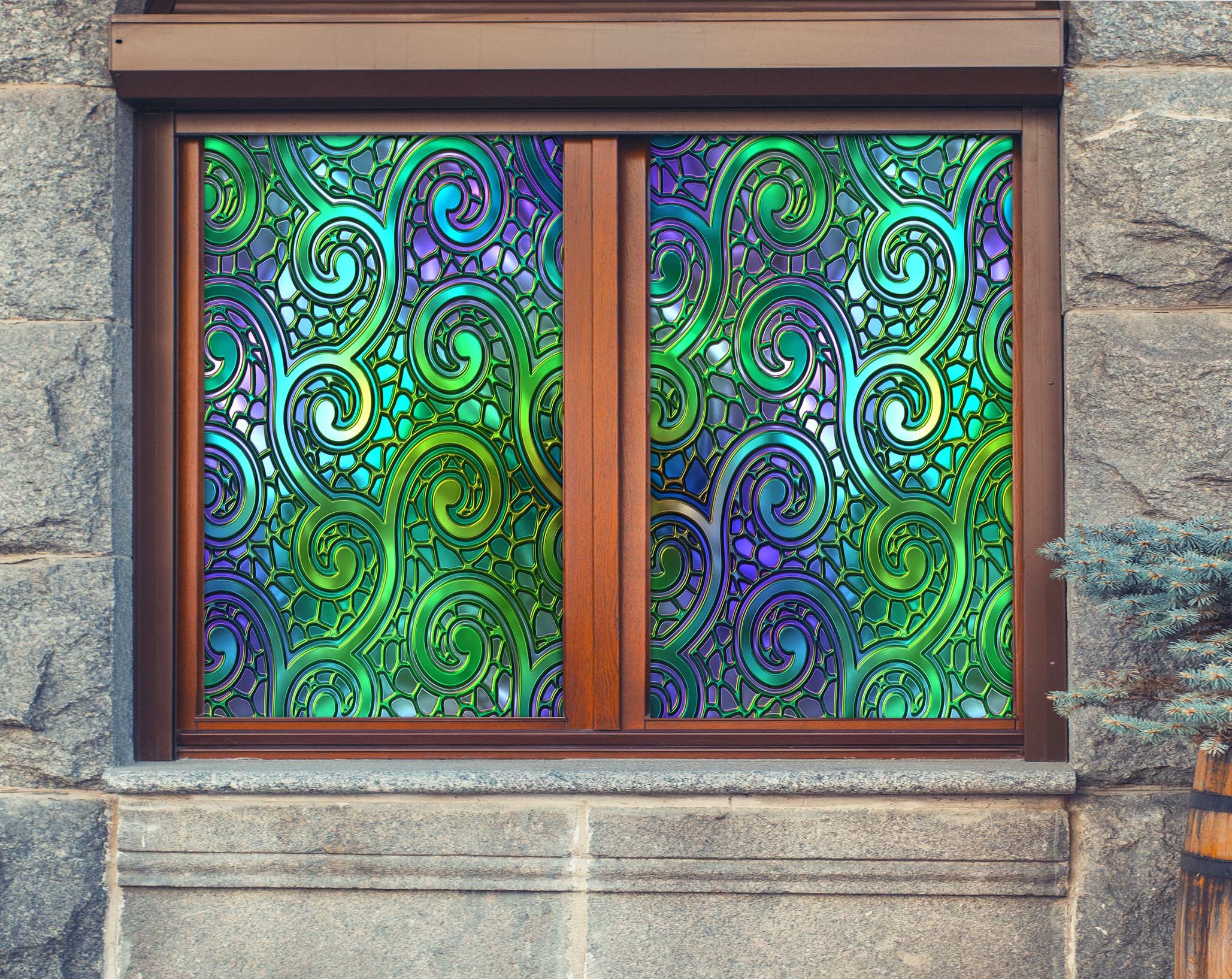 3D Green Vine 431 Window Film Print Sticker Cling Stained Glass UV Block