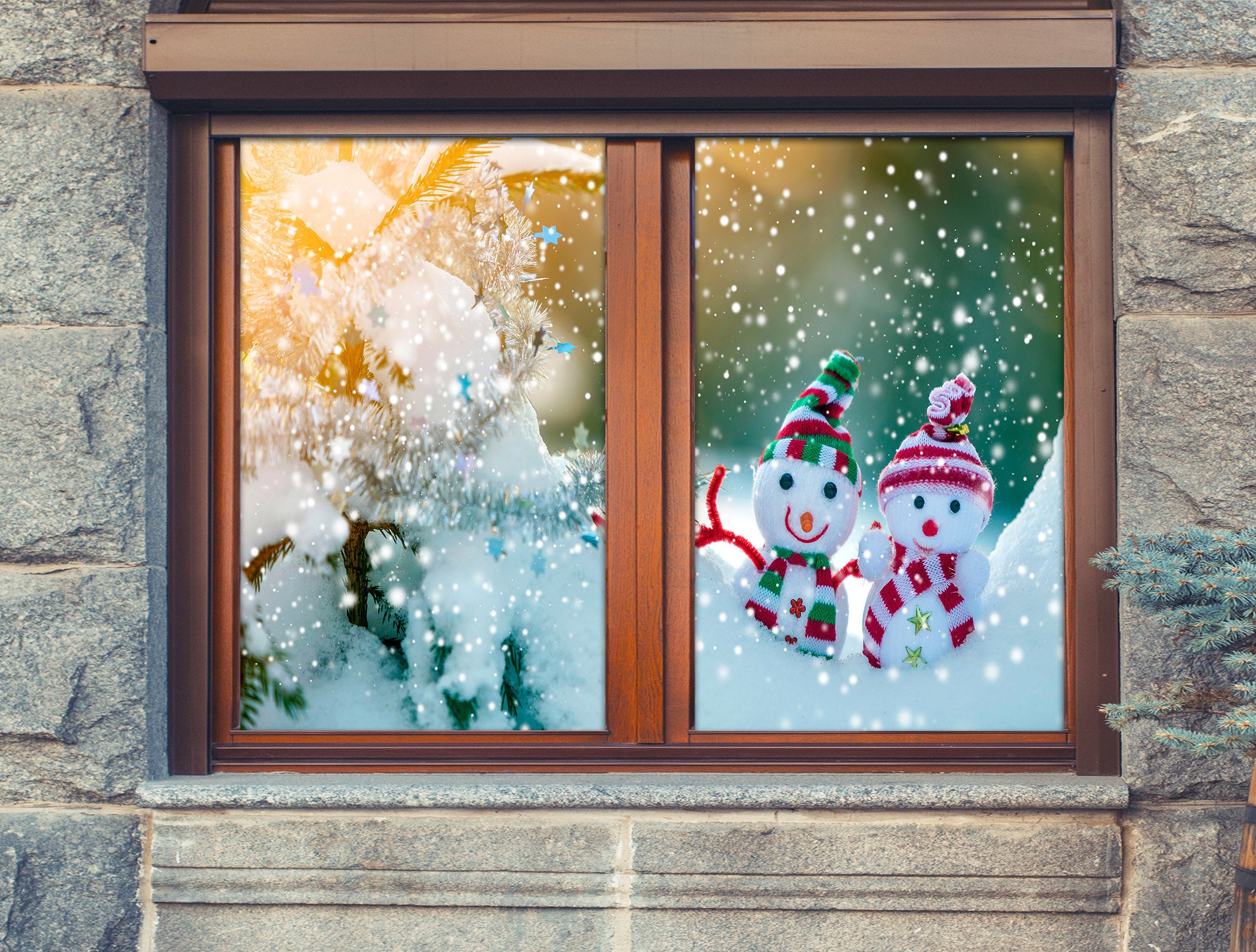 3D Snowman 43033 Christmas Window Film Print Sticker Cling Stained Glass Xmas