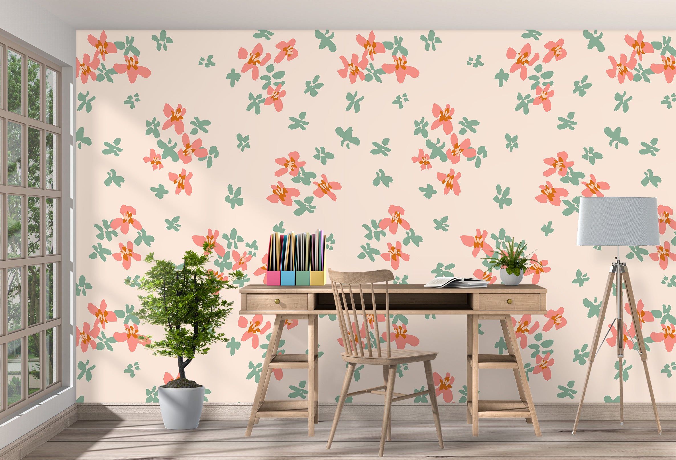 3D Red Green Floral 12087 Kashmira Jayaprakash Wall Mural Wall Murals