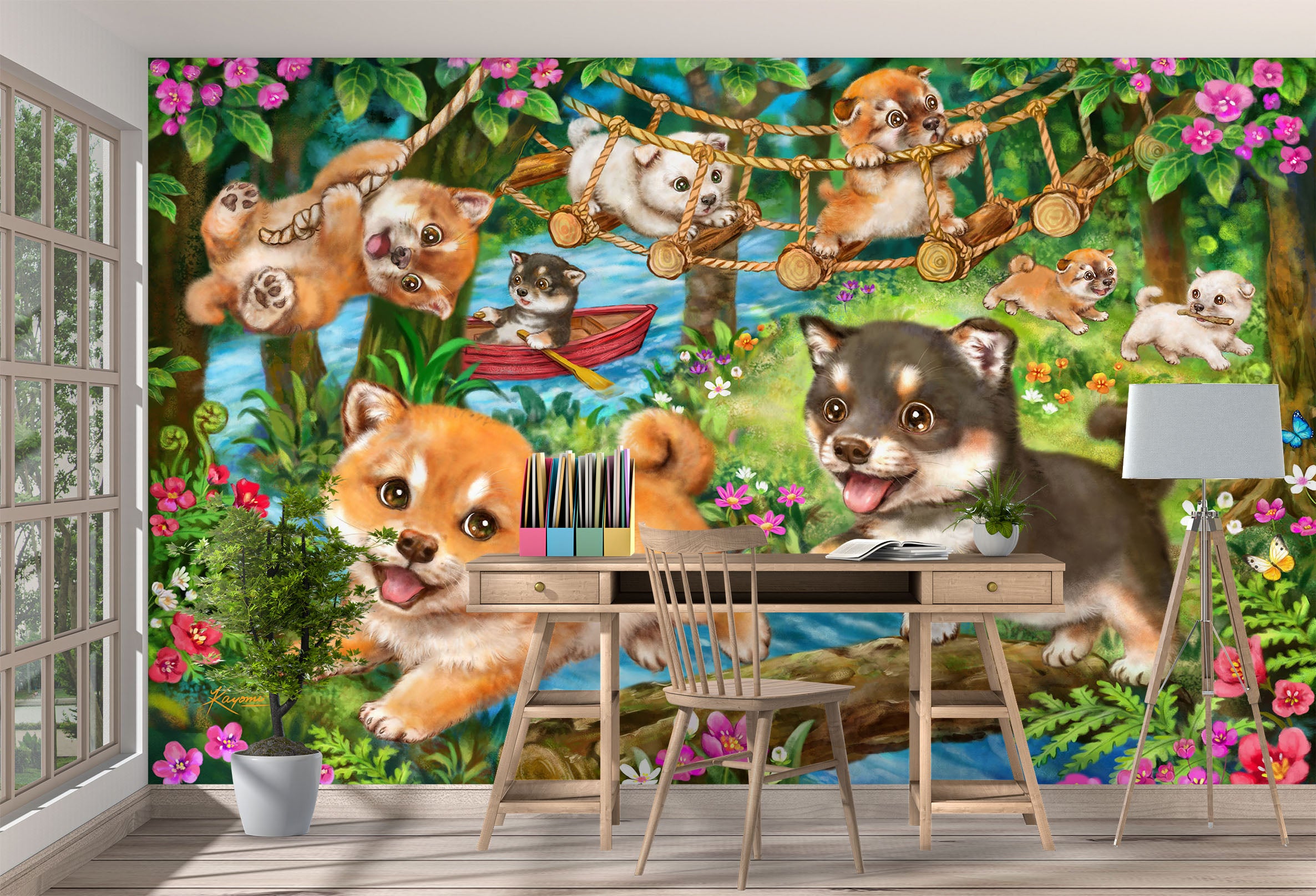 3D Dog Playing 5430 Kayomi Harai Wall Mural Wall Murals