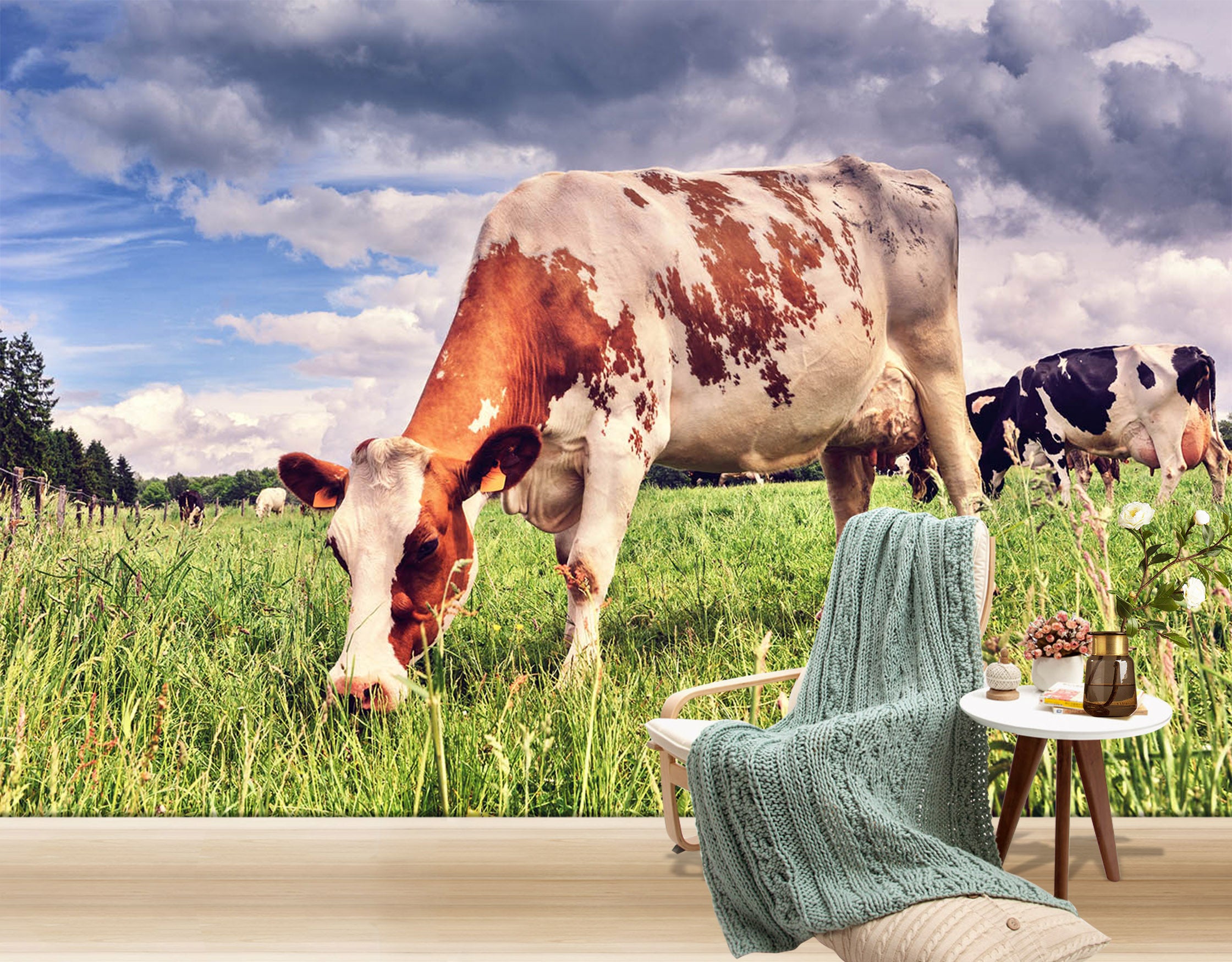 3D Lawn Cow 294 Wall Murals