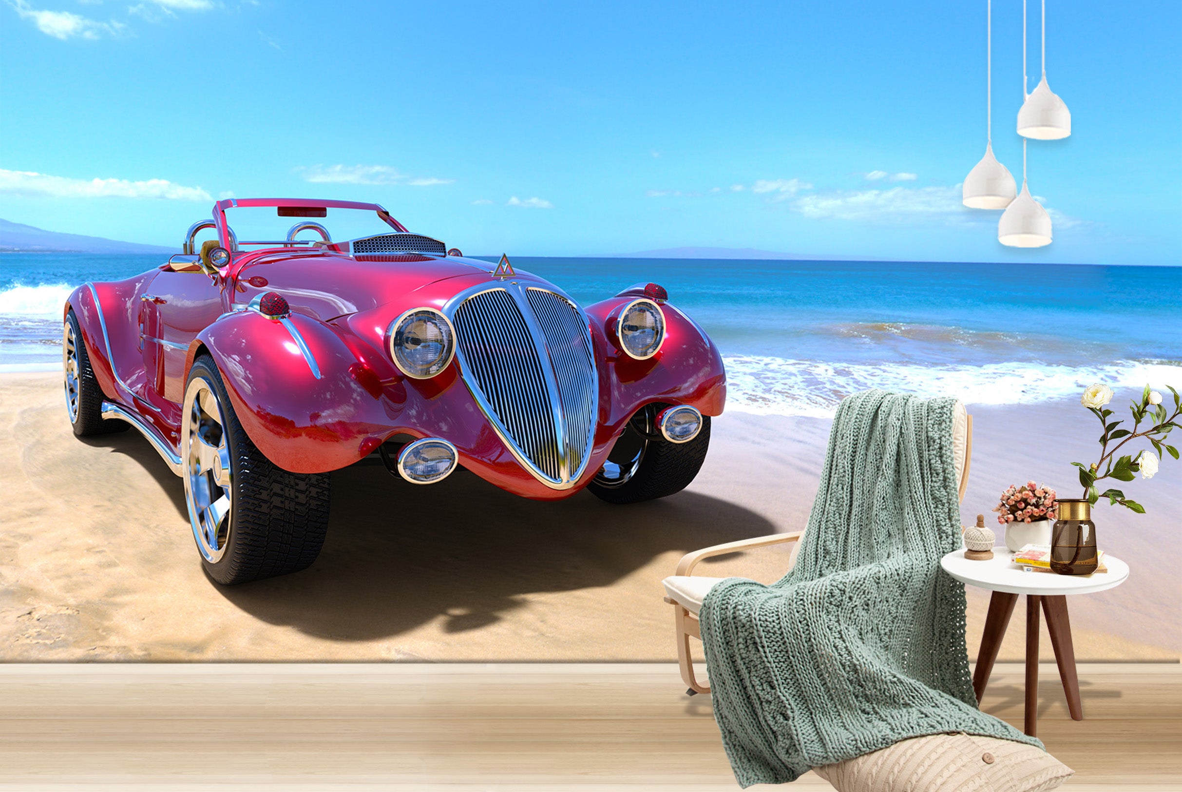 3D Luxury Car Beach 340 Vehicle Wall Murals