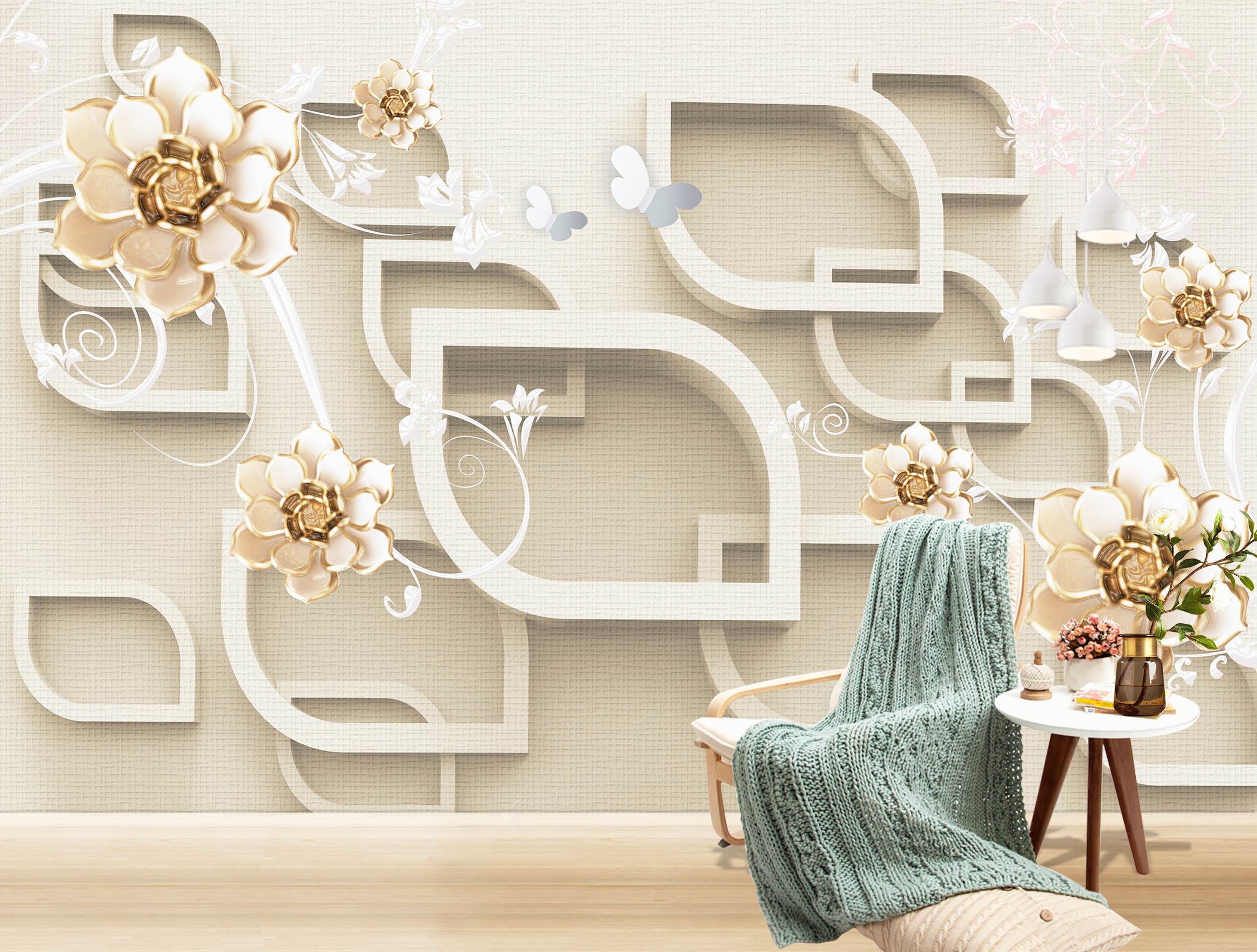 3D Leaf Flower 1518 Wall Murals